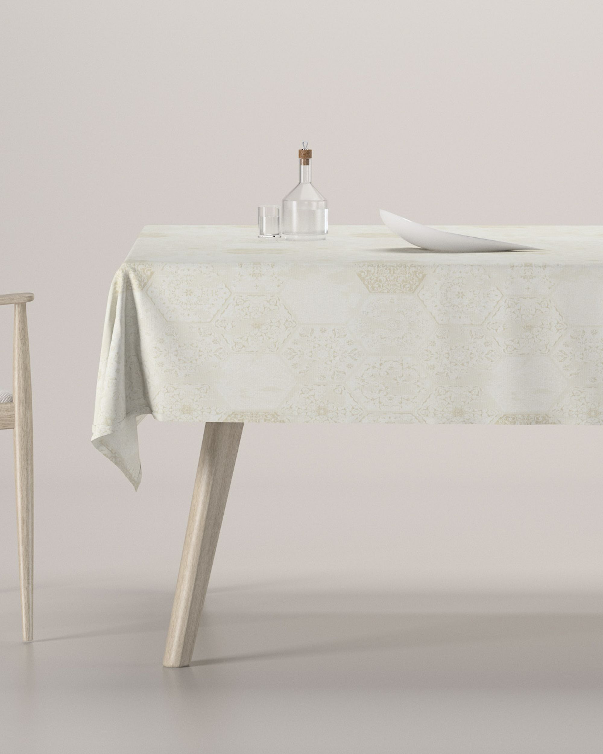 Rechthoekig tafelkleed kleur product crème stof glanzend, met structuur, met patroon