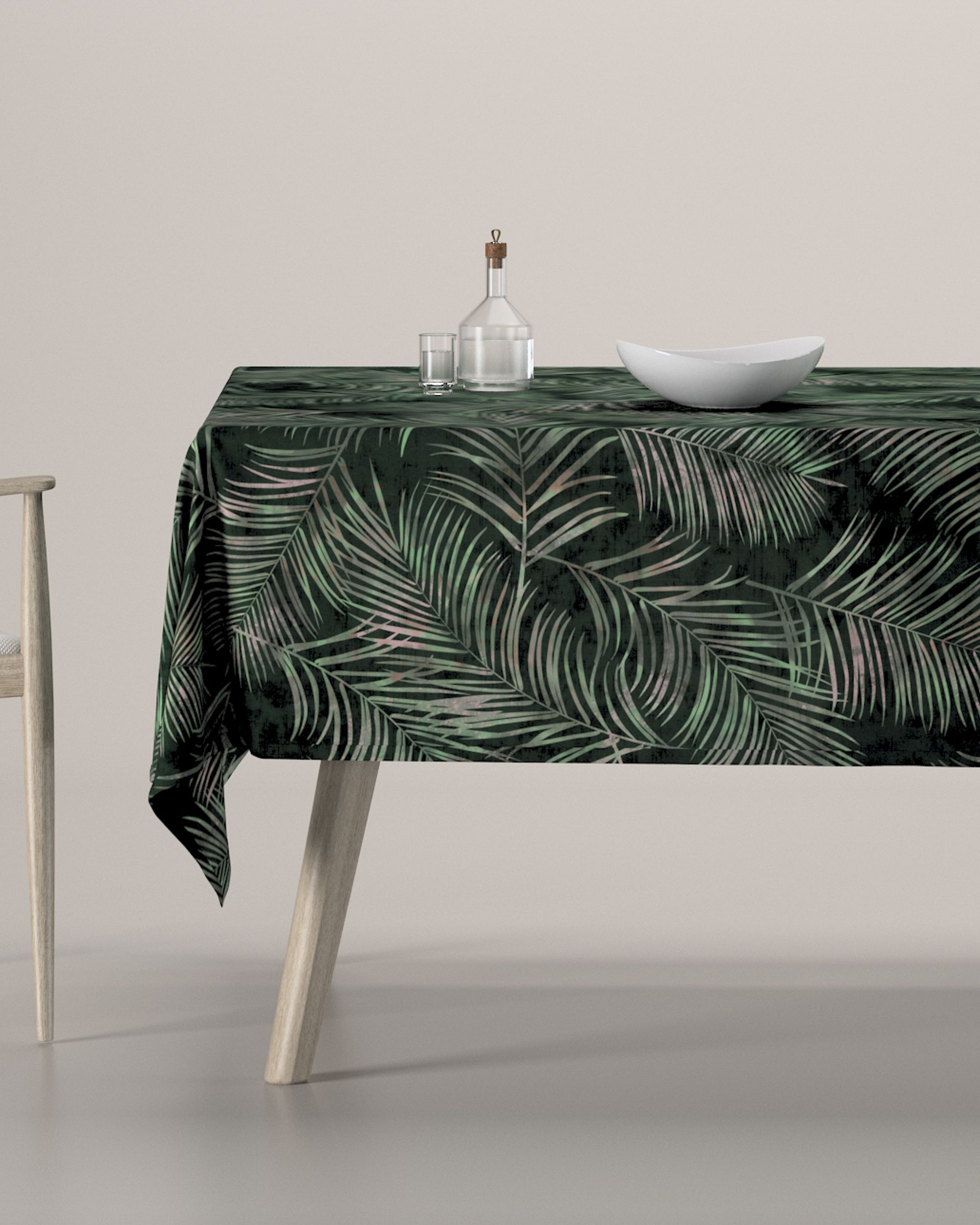 Rechthoekig tafelkleed kleur product groen stof fluweel, met patroon