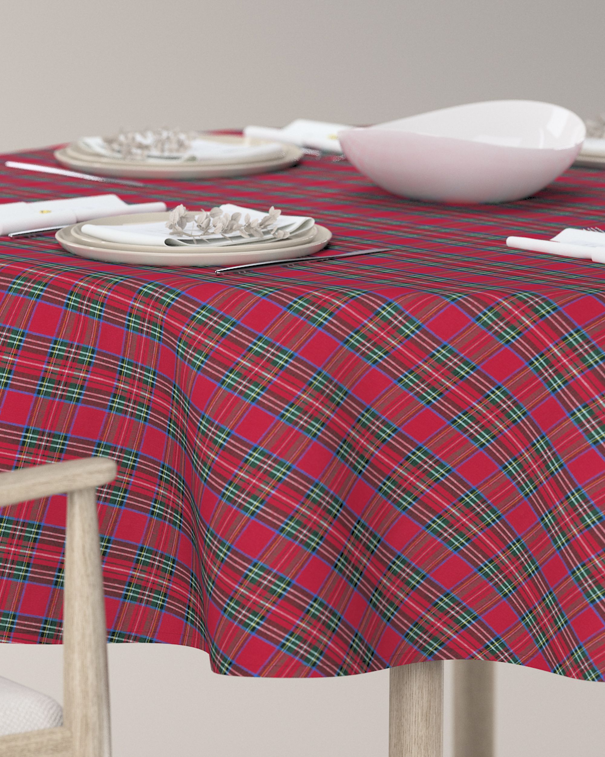 Rond tafelkleed kleur product rood stof met patroon (hover)
