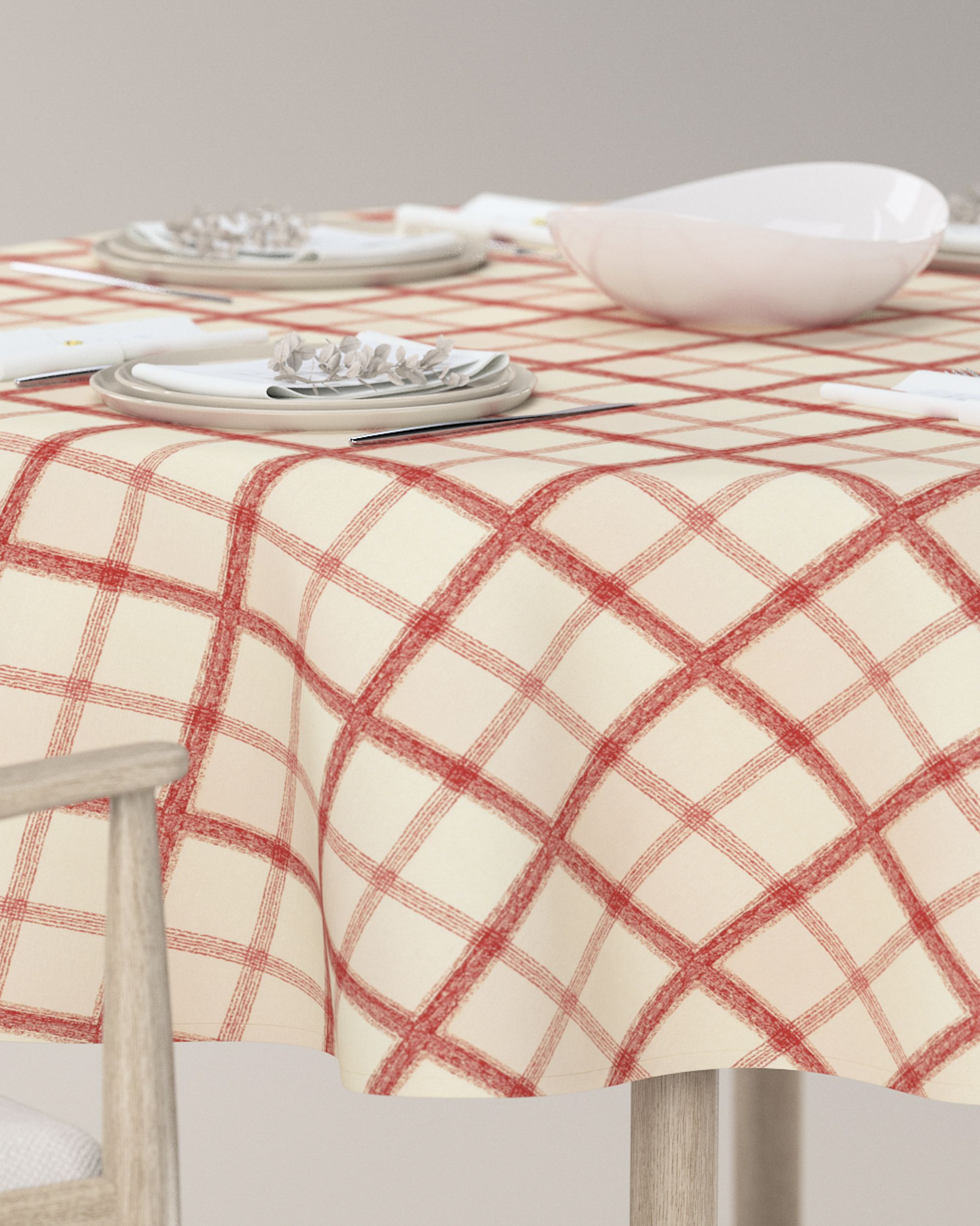 Rond tafelkleed kleur product rood stof met patroon (hover)