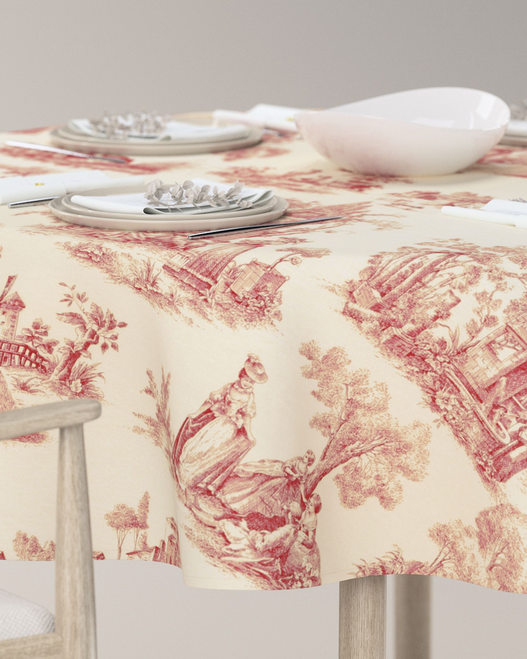 Rond tafelkleed kleur product rood stof met patroon (hover)