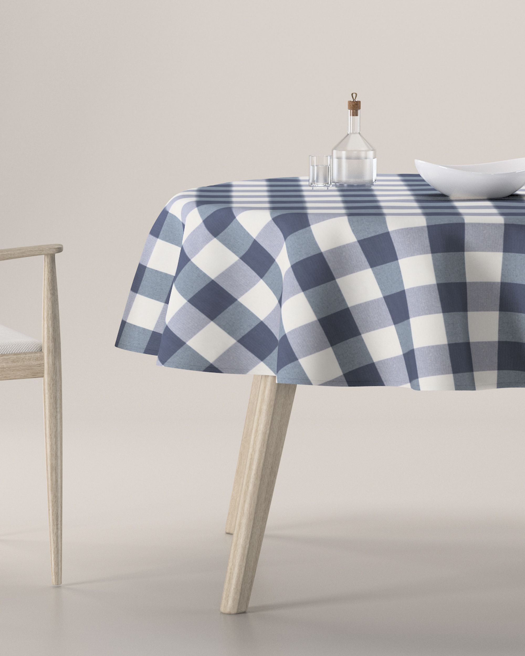 Rond tafelkleed kleur product donkerblauw stof met patroon