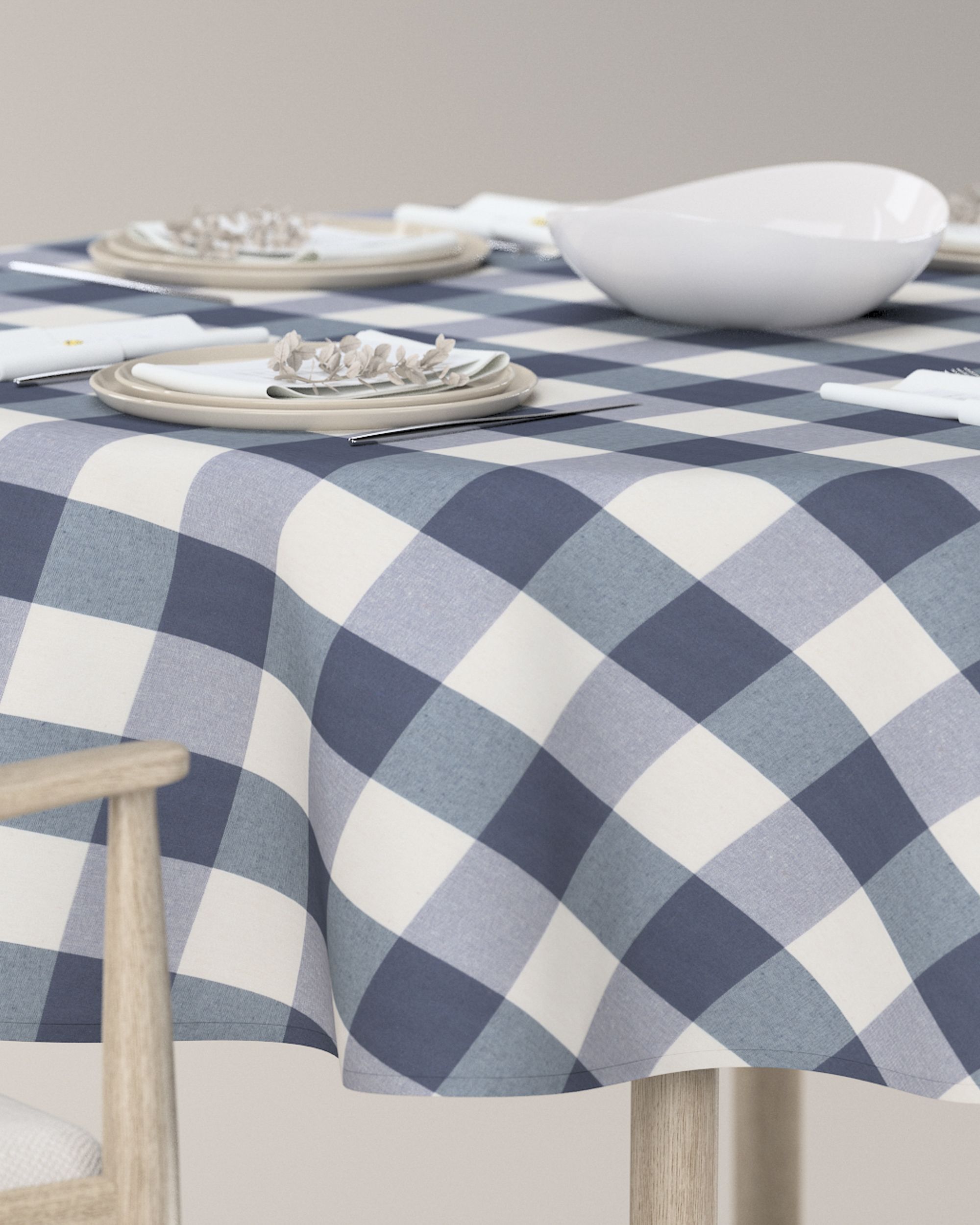 Rond tafelkleed kleur product donkerblauw stof met patroon (hover)