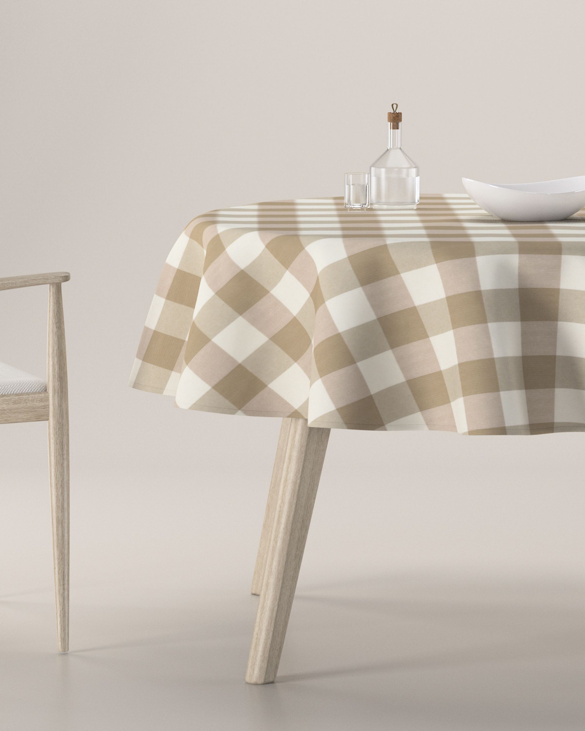 Rond tafelkleed kleur product beige stof met patroon