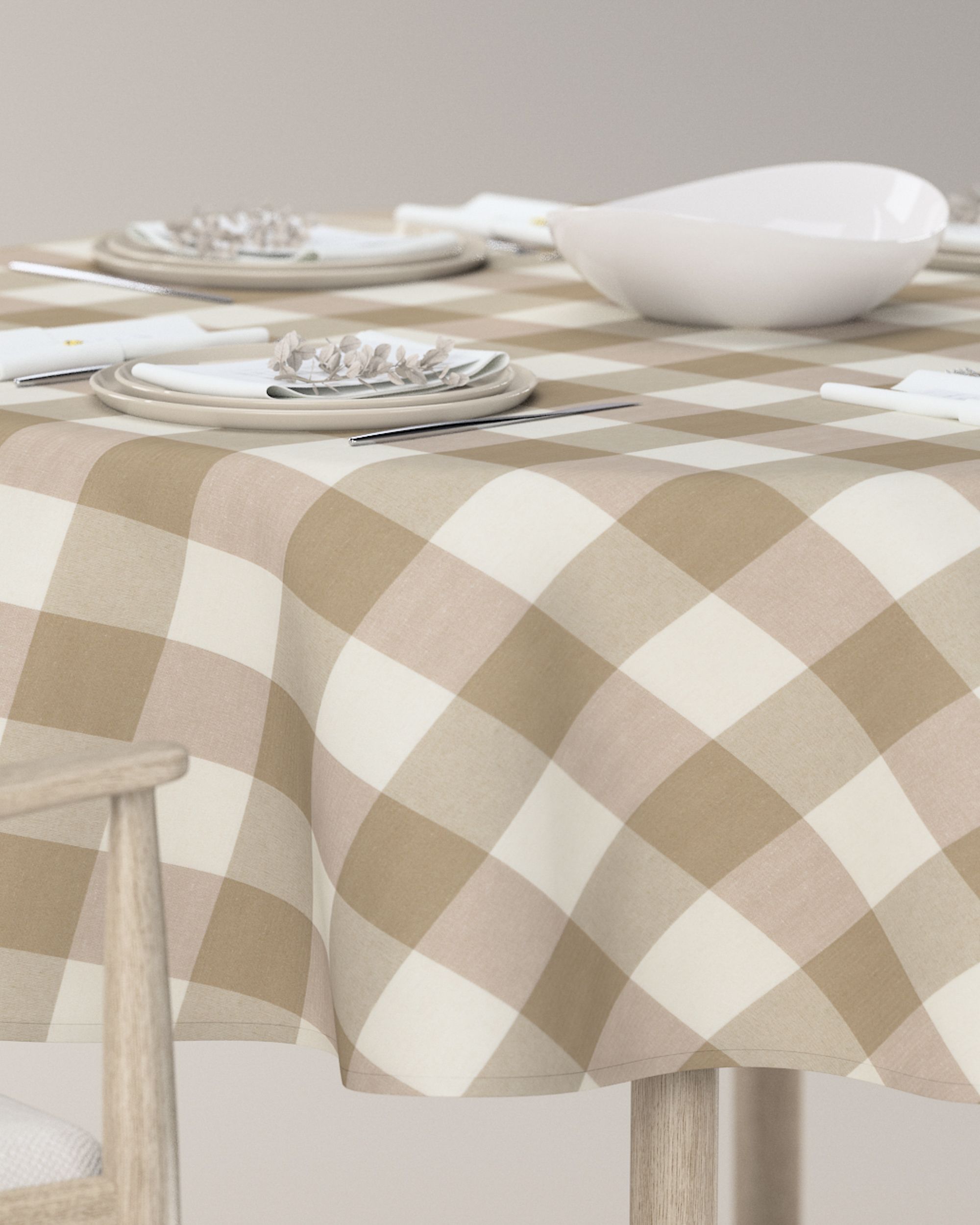 Rond tafelkleed kleur product beige stof met patroon (hover)