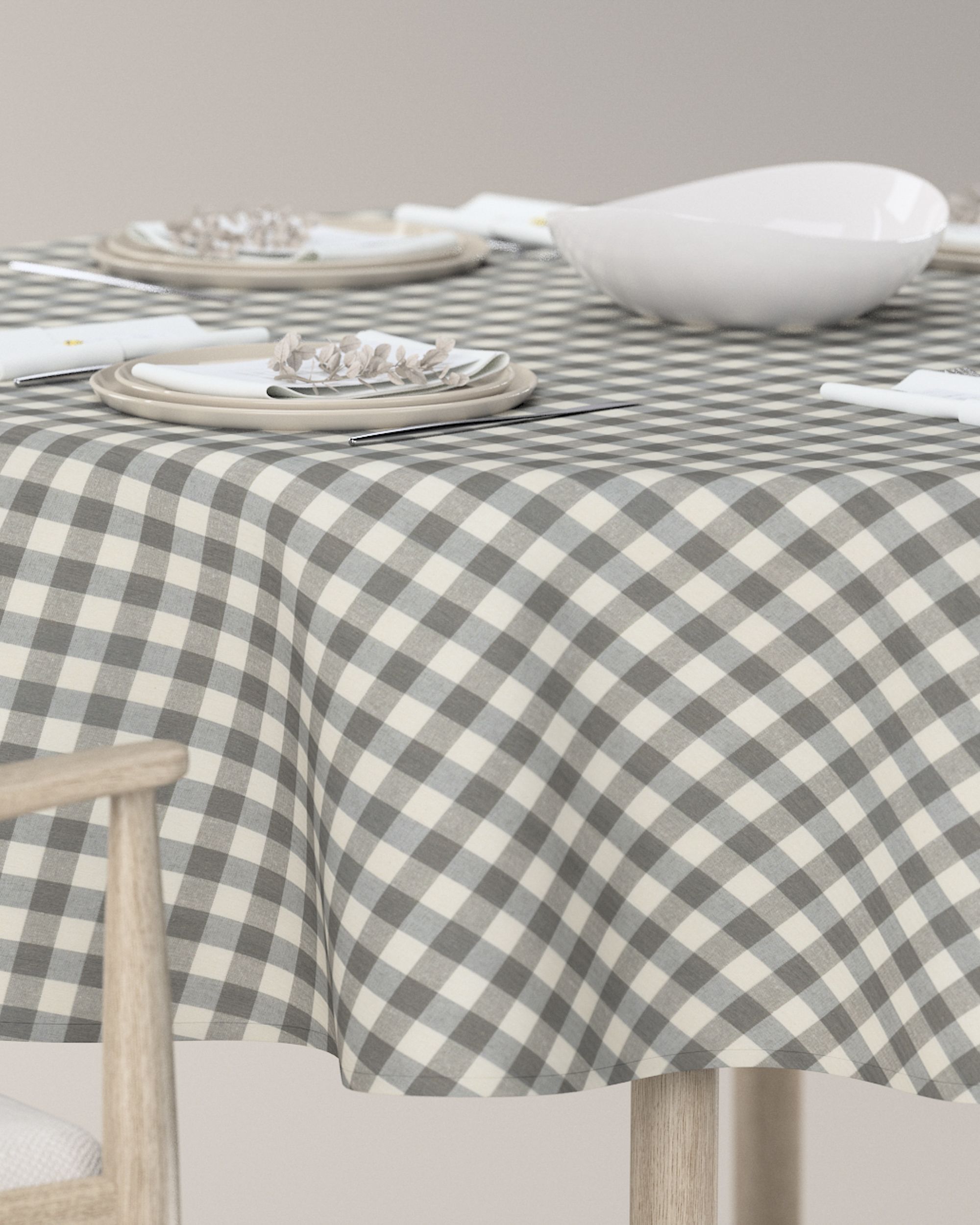 Rond tafelkleed kleur product grijs stof met patroon (hover)