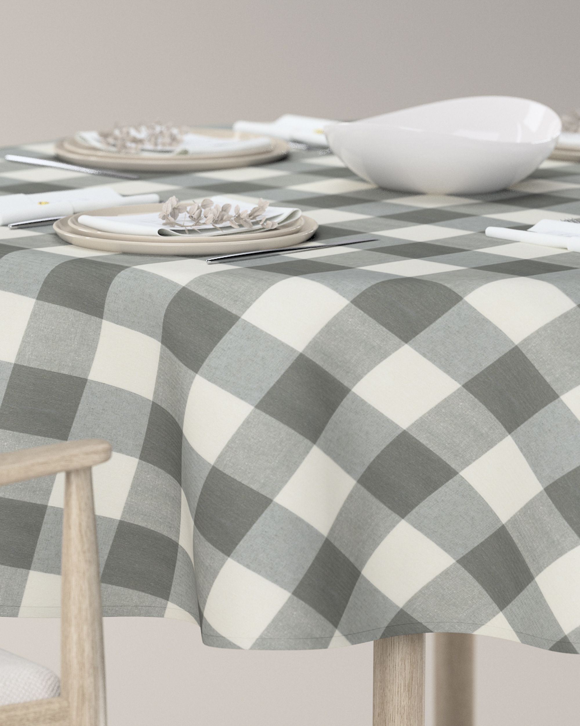 Rond tafelkleed kleur product grijs stof met patroon (hover)