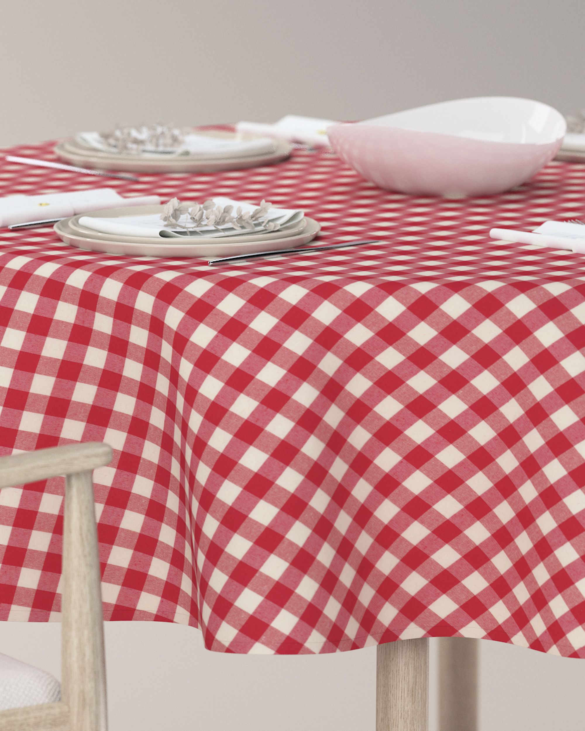 Rond tafelkleed kleur product rood stof met patroon (hover)
