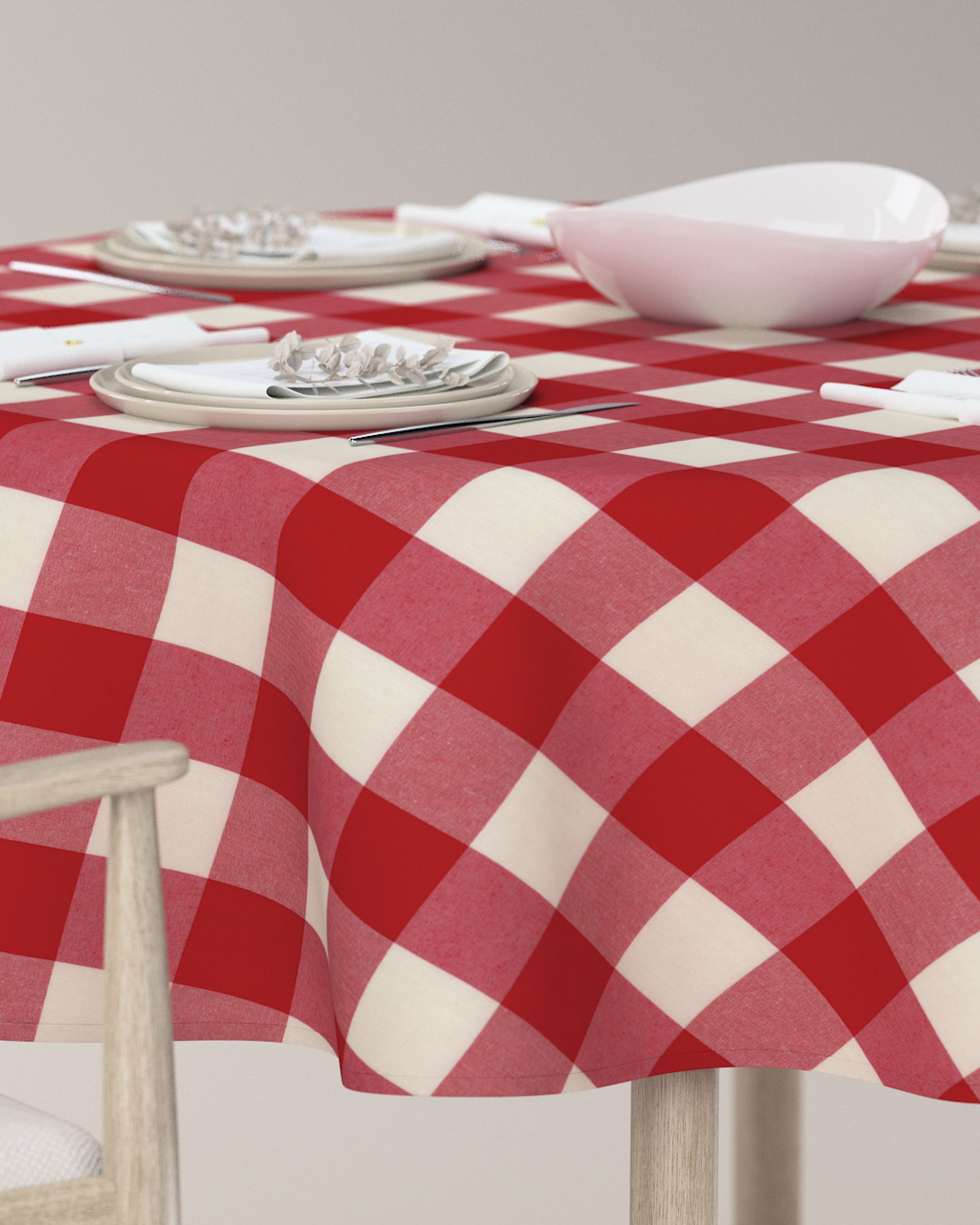 Rond tafelkleed kleur product rood stof met patroon (hover)