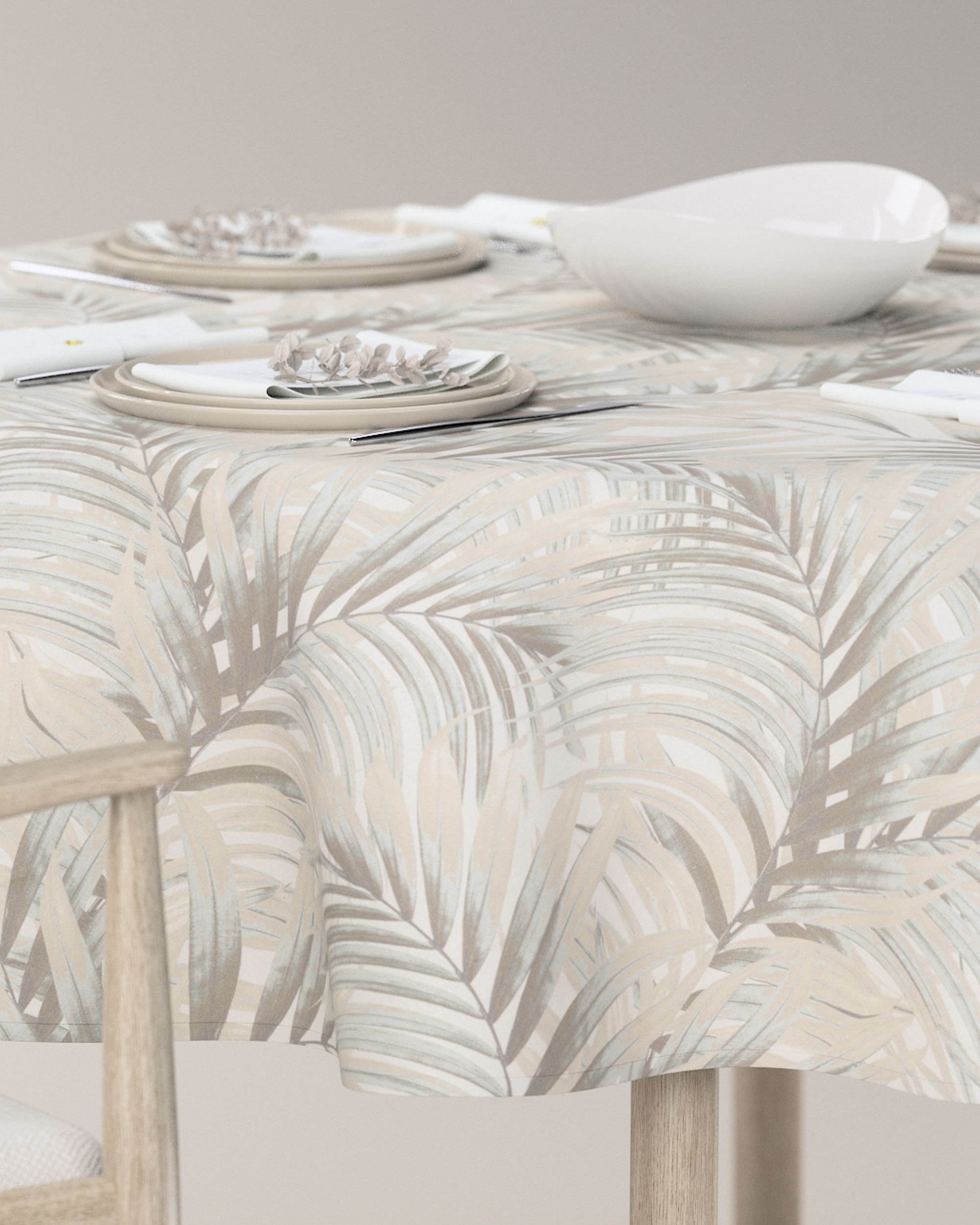 Rond tafelkleed kleur product beige stof met patroon (hover)