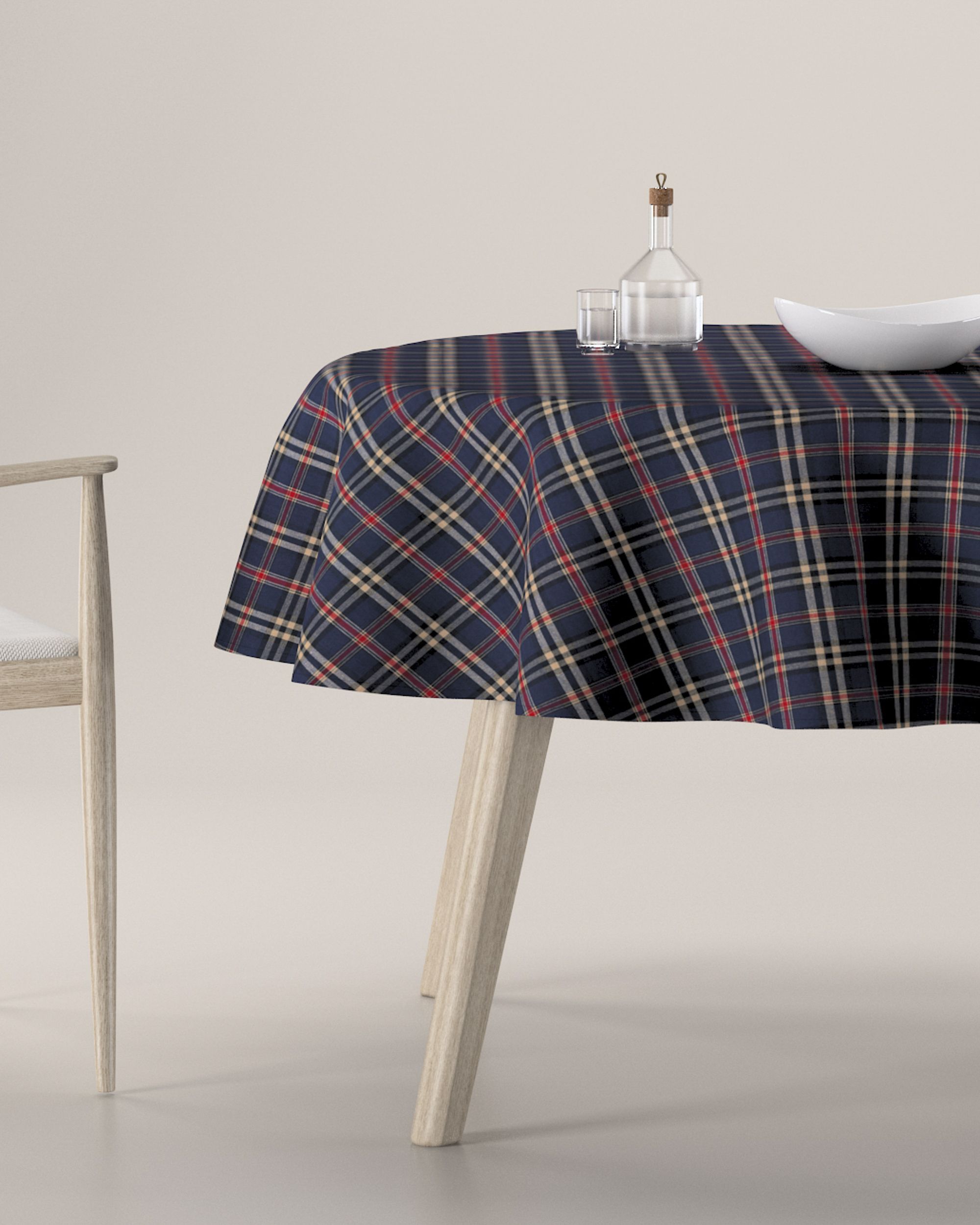 Rond tafelkleed kleur product donkerblauw stof met patroon