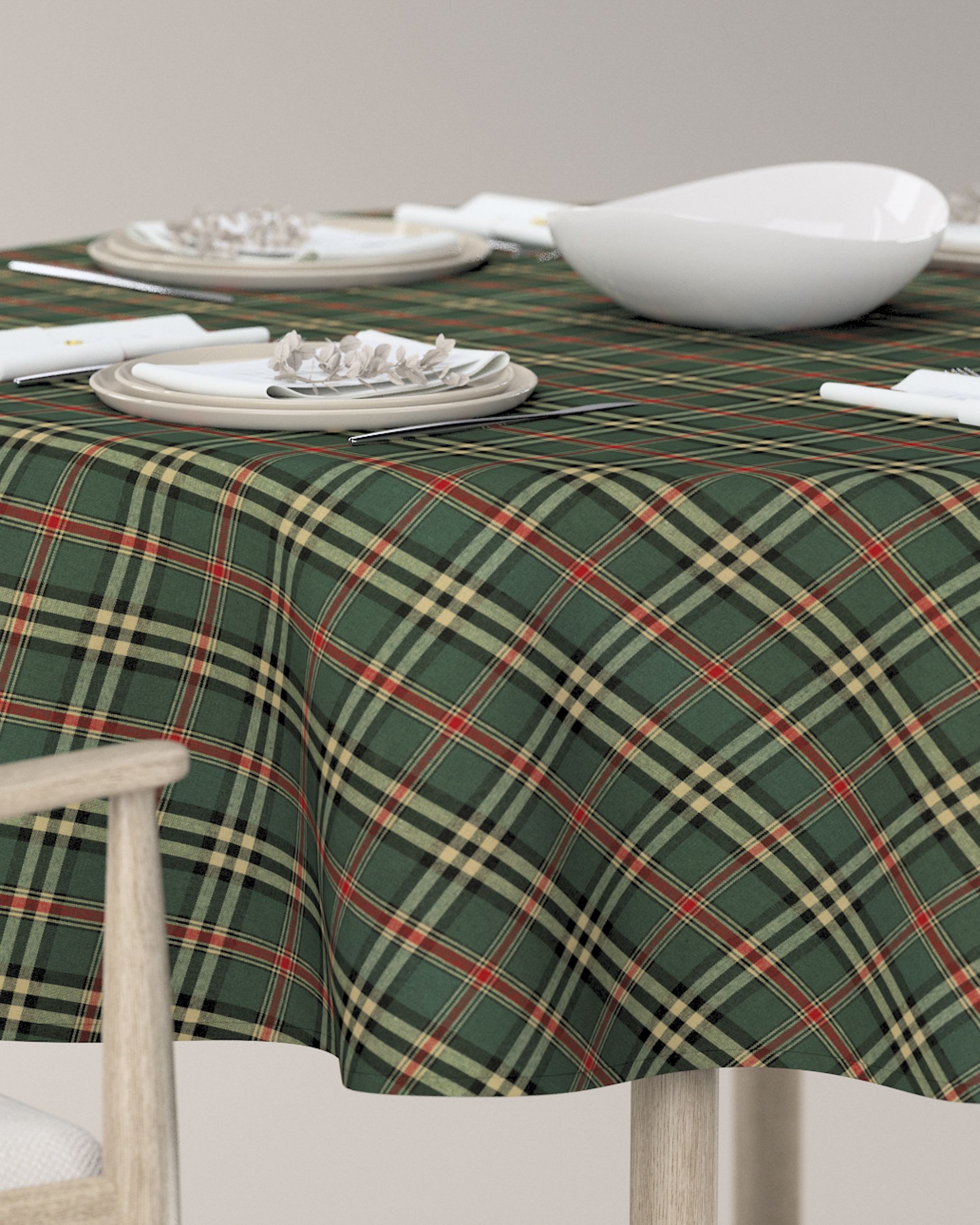 Rond tafelkleed kleur product groen stof met patroon (hover)