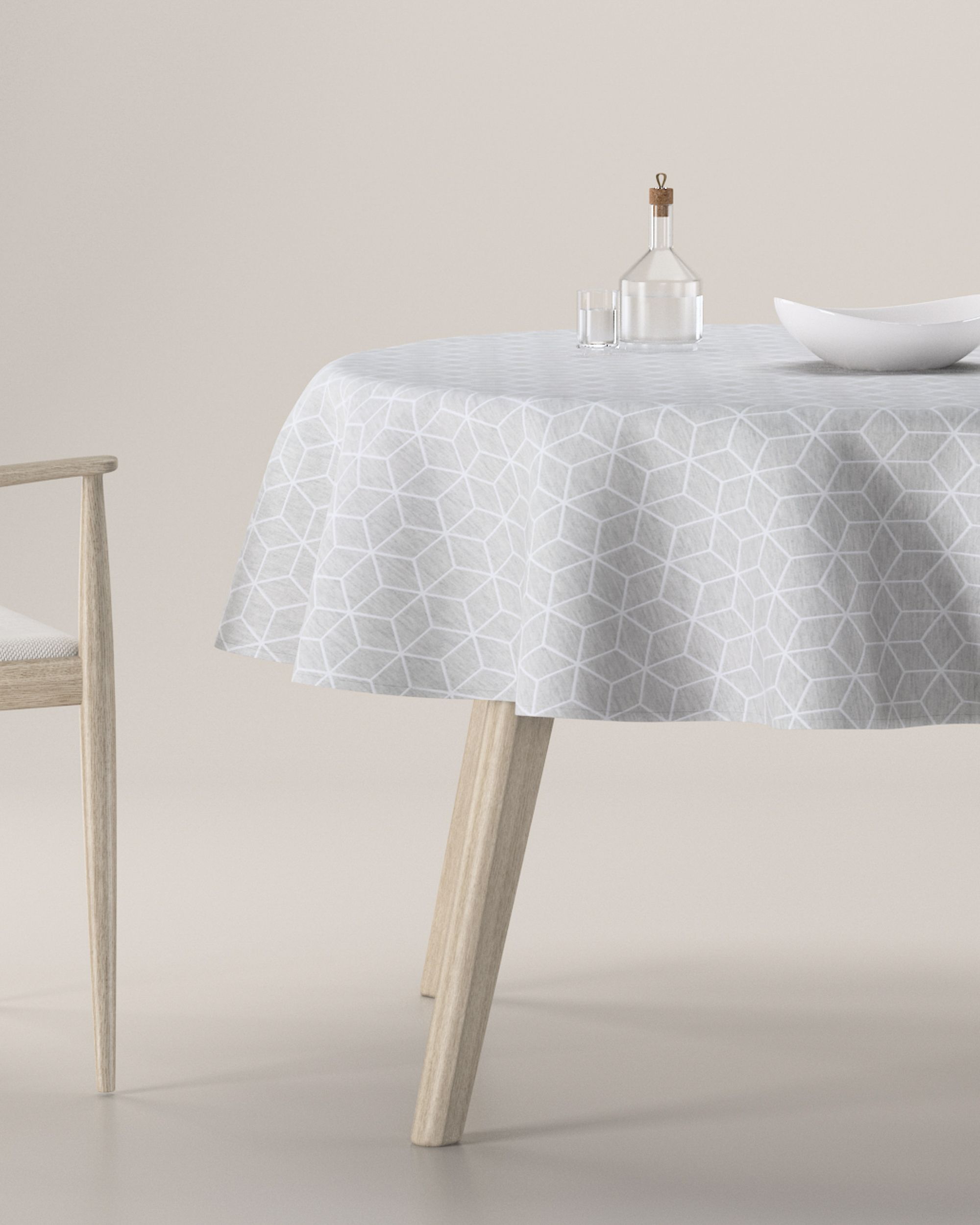 Rond tafelkleed kleur product grijs stof met structuur, met patroon