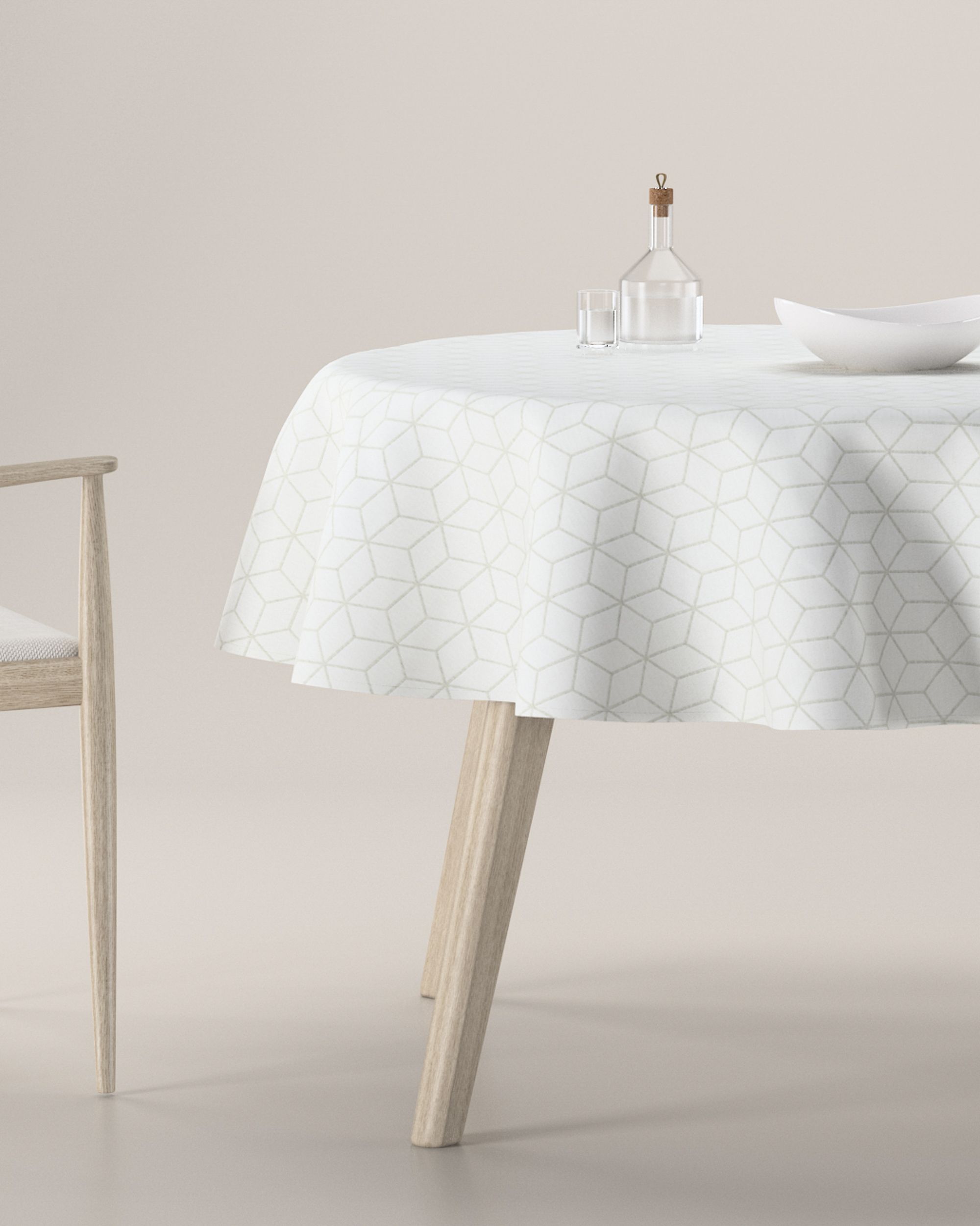 Rond tafelkleed kleur product wit stof met structuur, met patroon