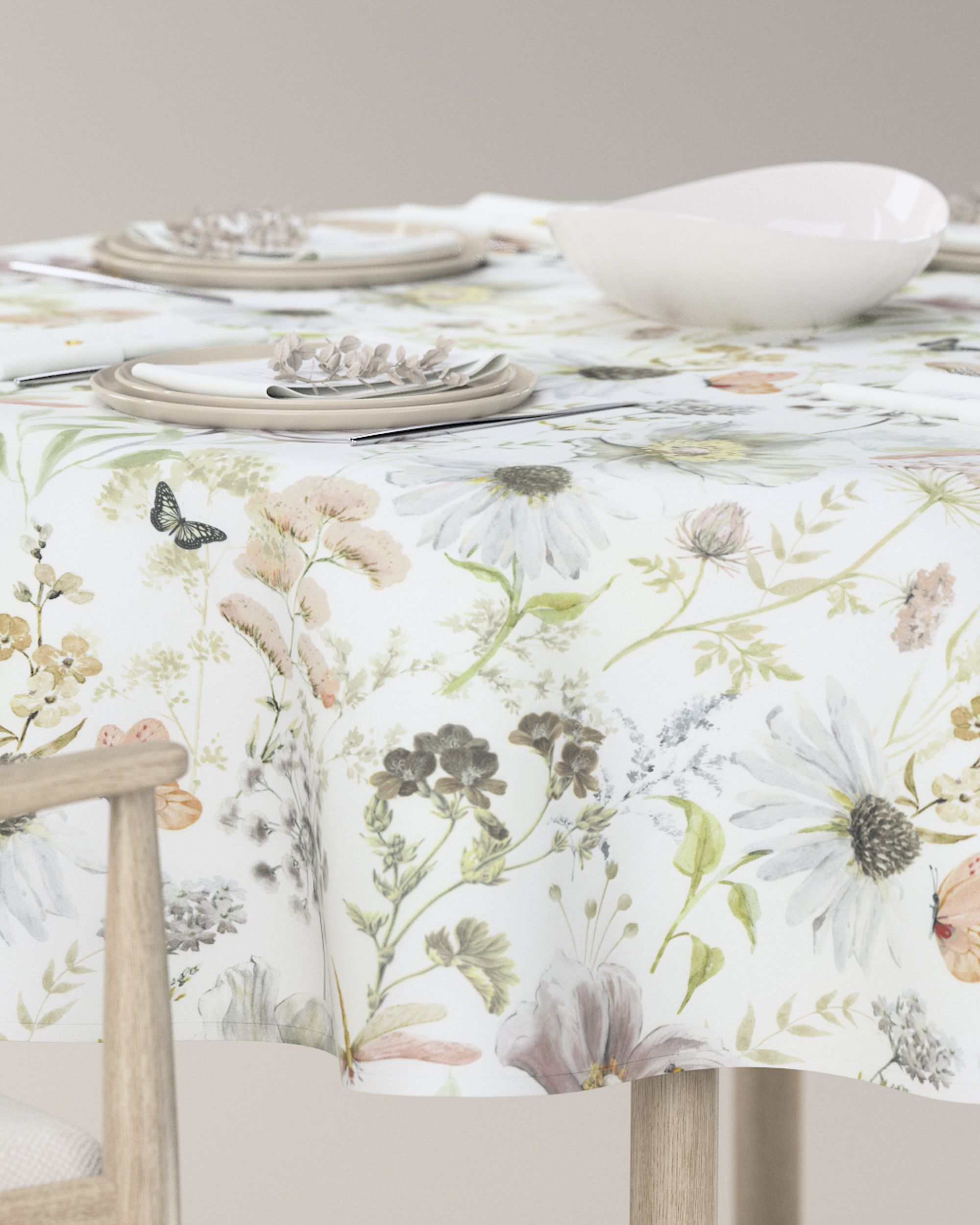 Rond tafelkleed kleur product wit stof met patroon (hover)