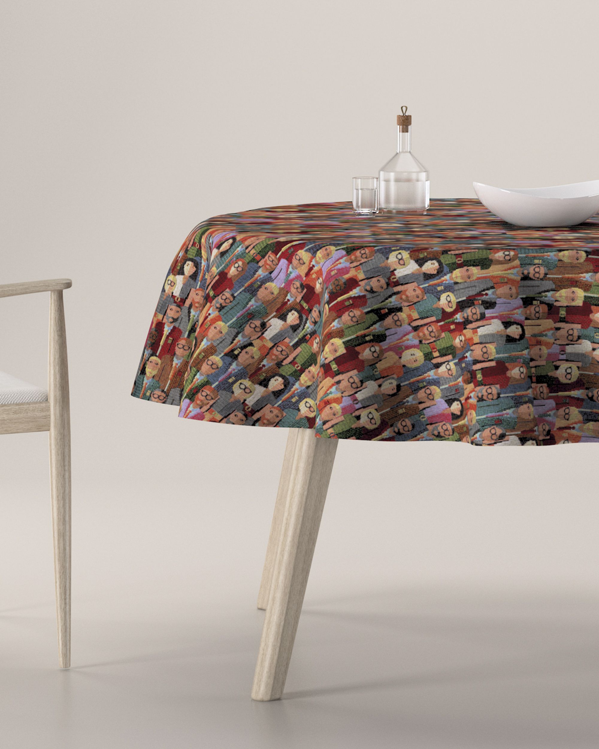 Rond tafelkleed kleur product meerkleurig stof met structuur, met patroon