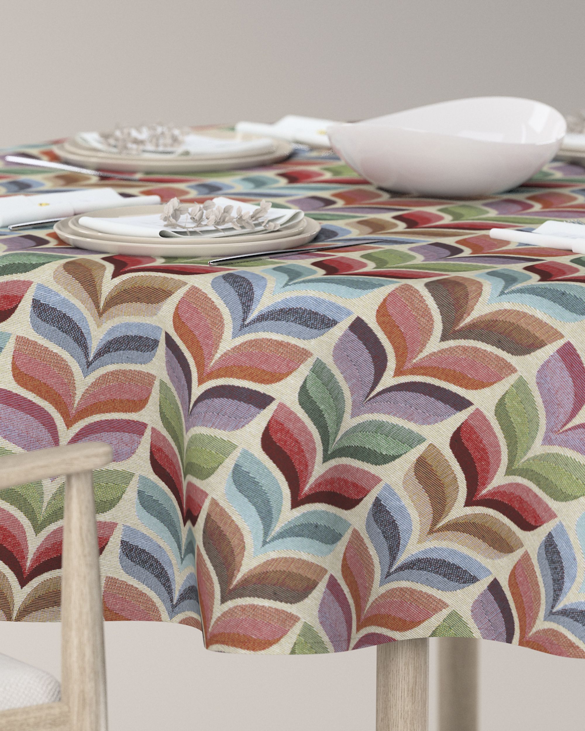 Rond tafelkleed kleur product meerkleurig stof met structuur, met patroon (hover)