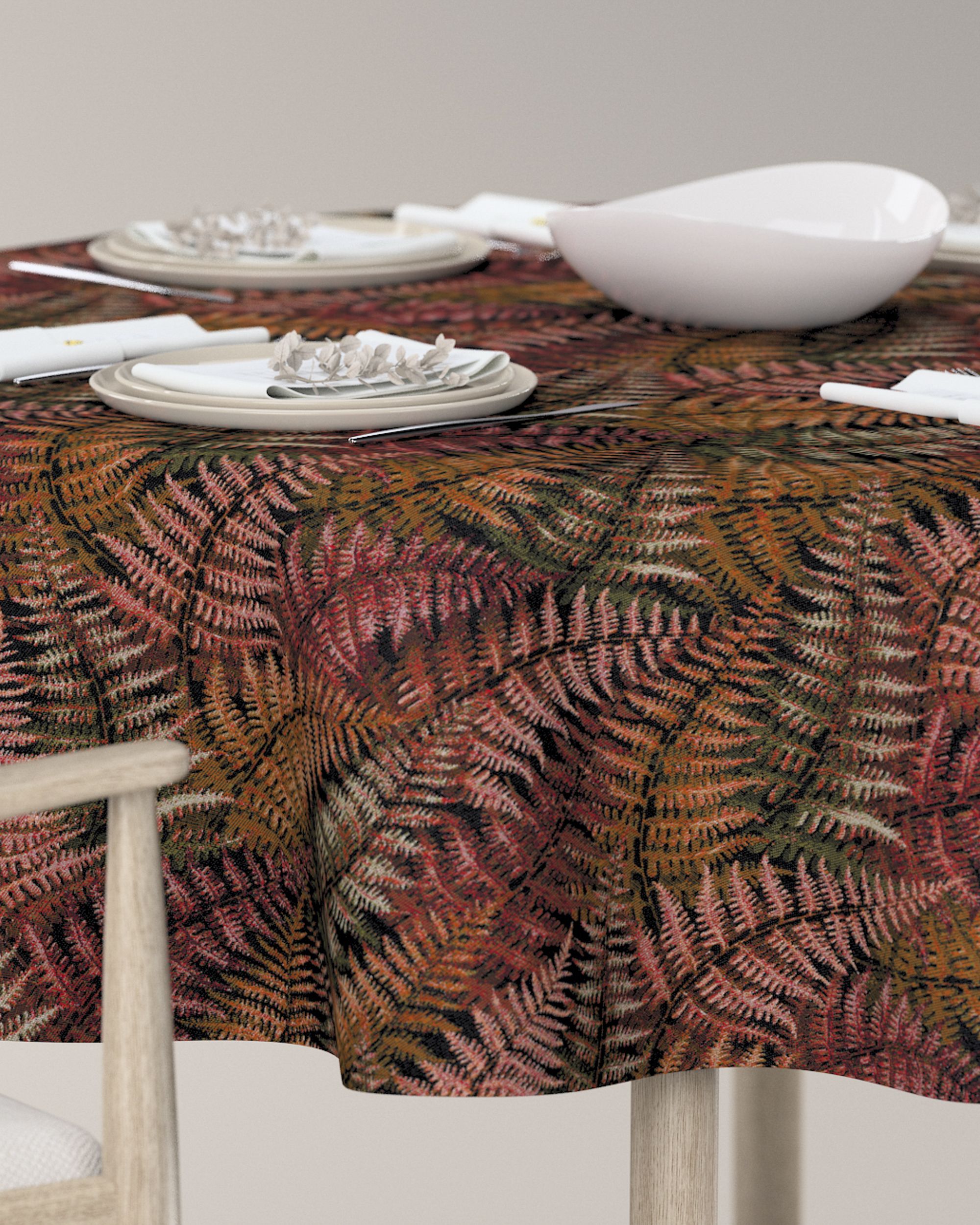Rond tafelkleed kleur product bordeaux stof met structuur, met patroon (hover)
