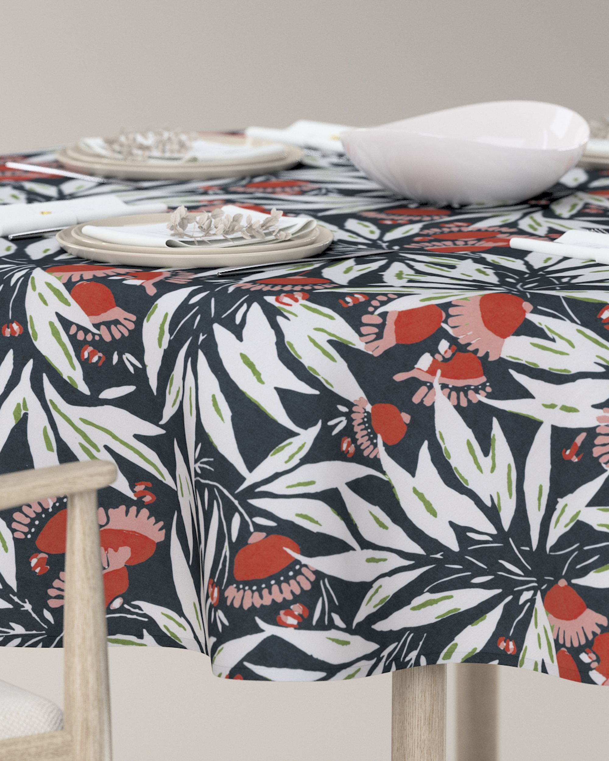 Rond tafelkleed kleur product meerkleurig stof met patroon (hover)