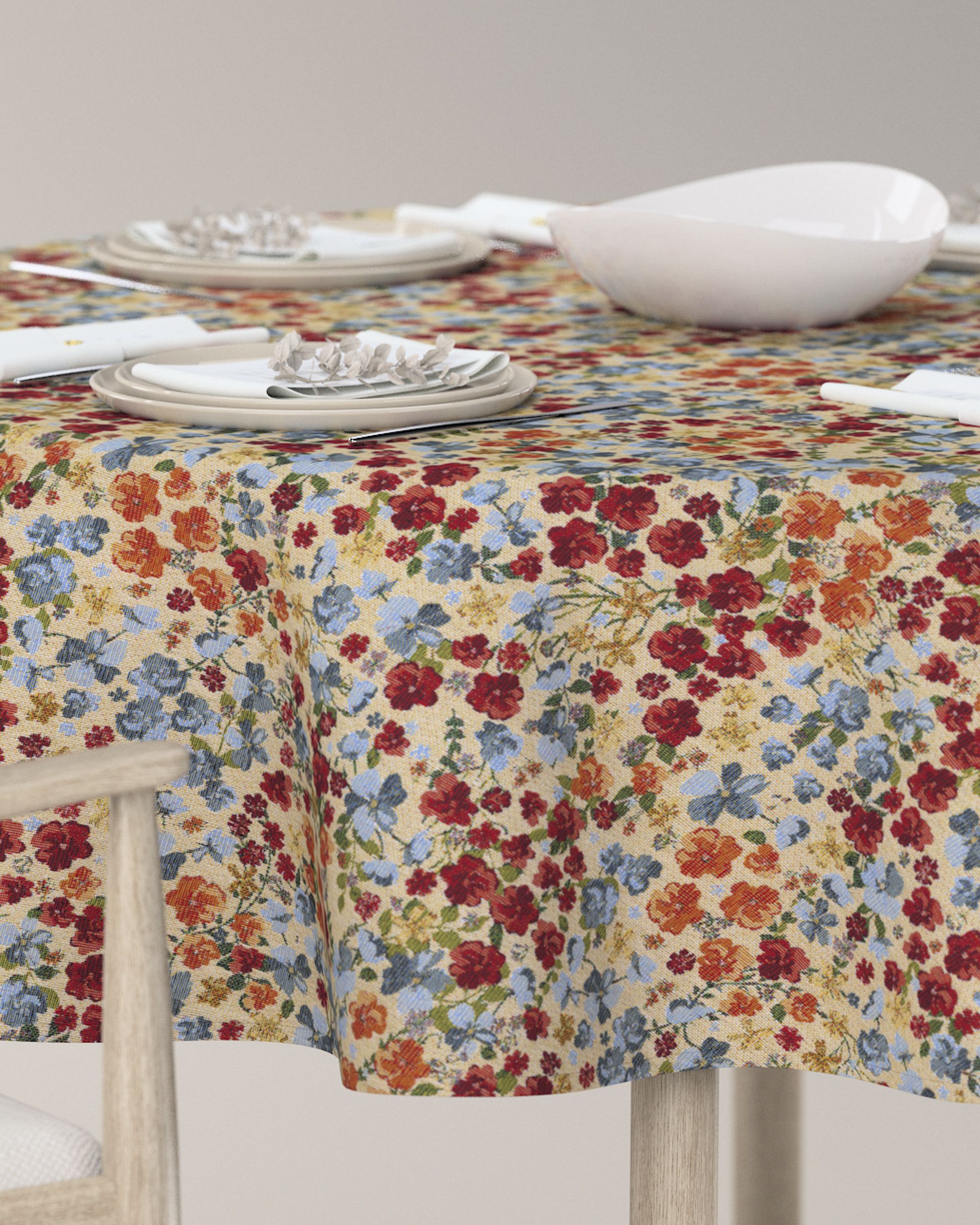 Rond tafelkleed kleur product meerkleurig stof met structuur, met patroon (hover)