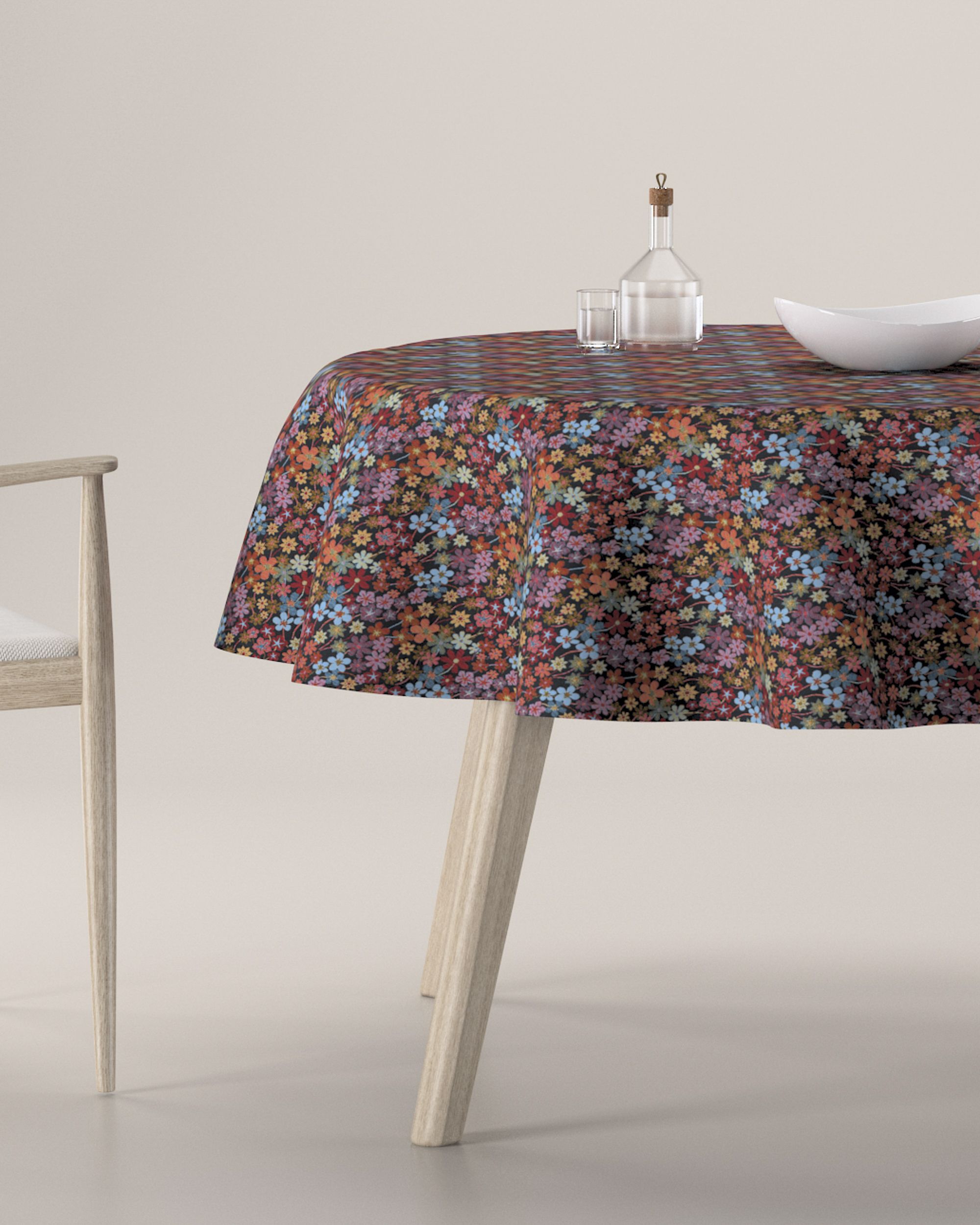 Rond tafelkleed kleur product meerkleurig stof met structuur, met patroon