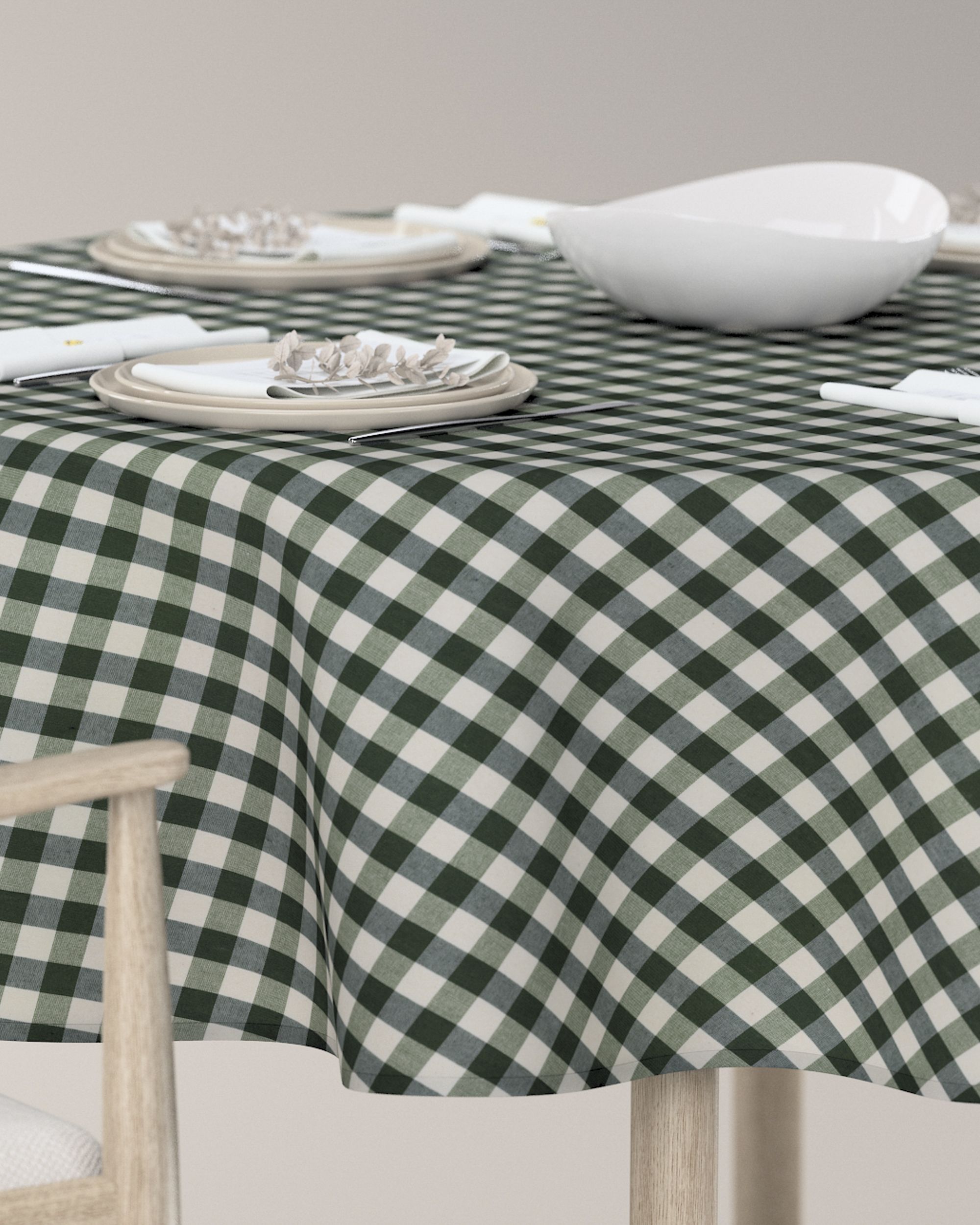 Rond tafelkleed kleur product groen stof met patroon (hover)