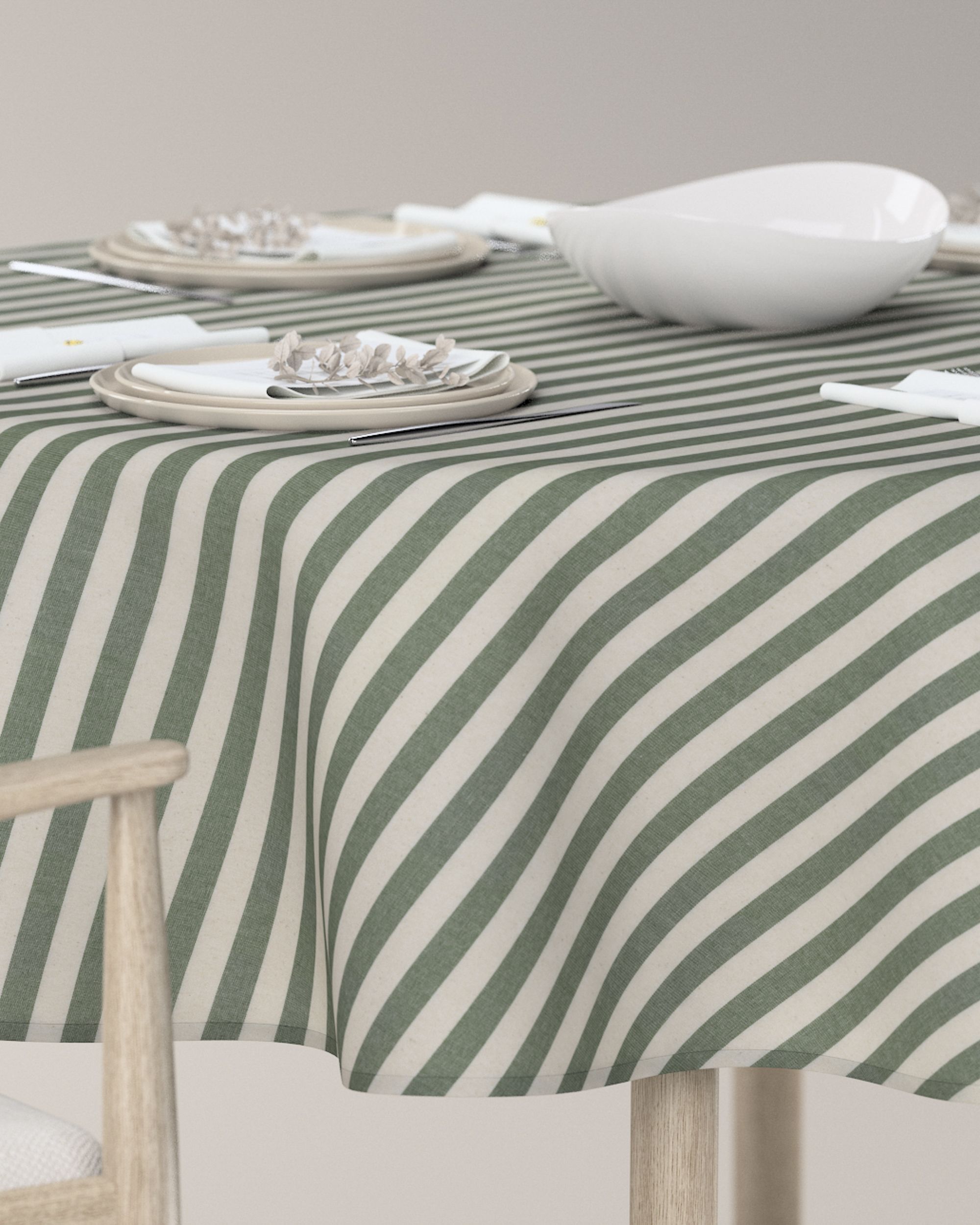 Rond tafelkleed kleur product groen stof met patroon (hover)