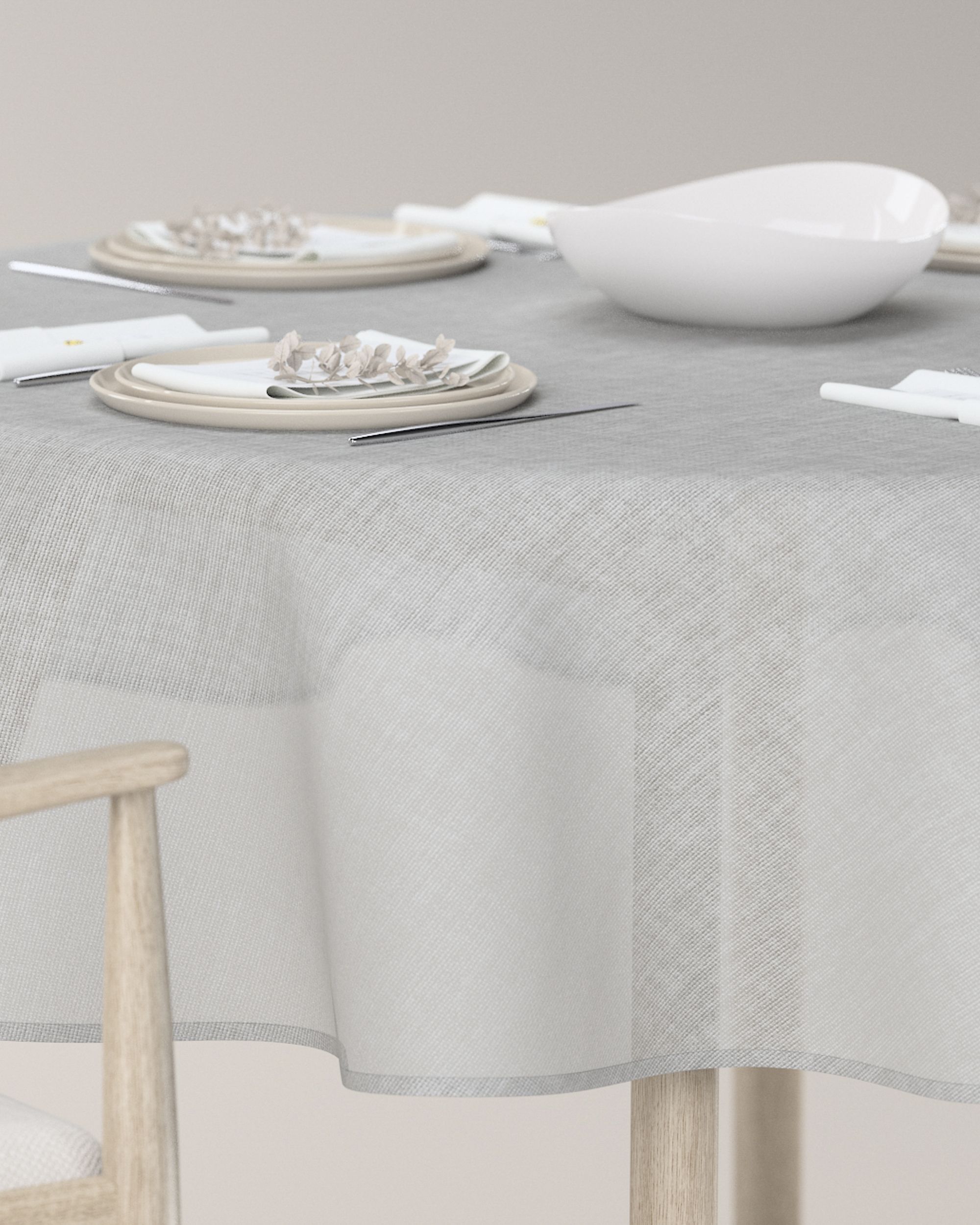Rond tafelkleed kleur product grijs stof met structuur (hover)