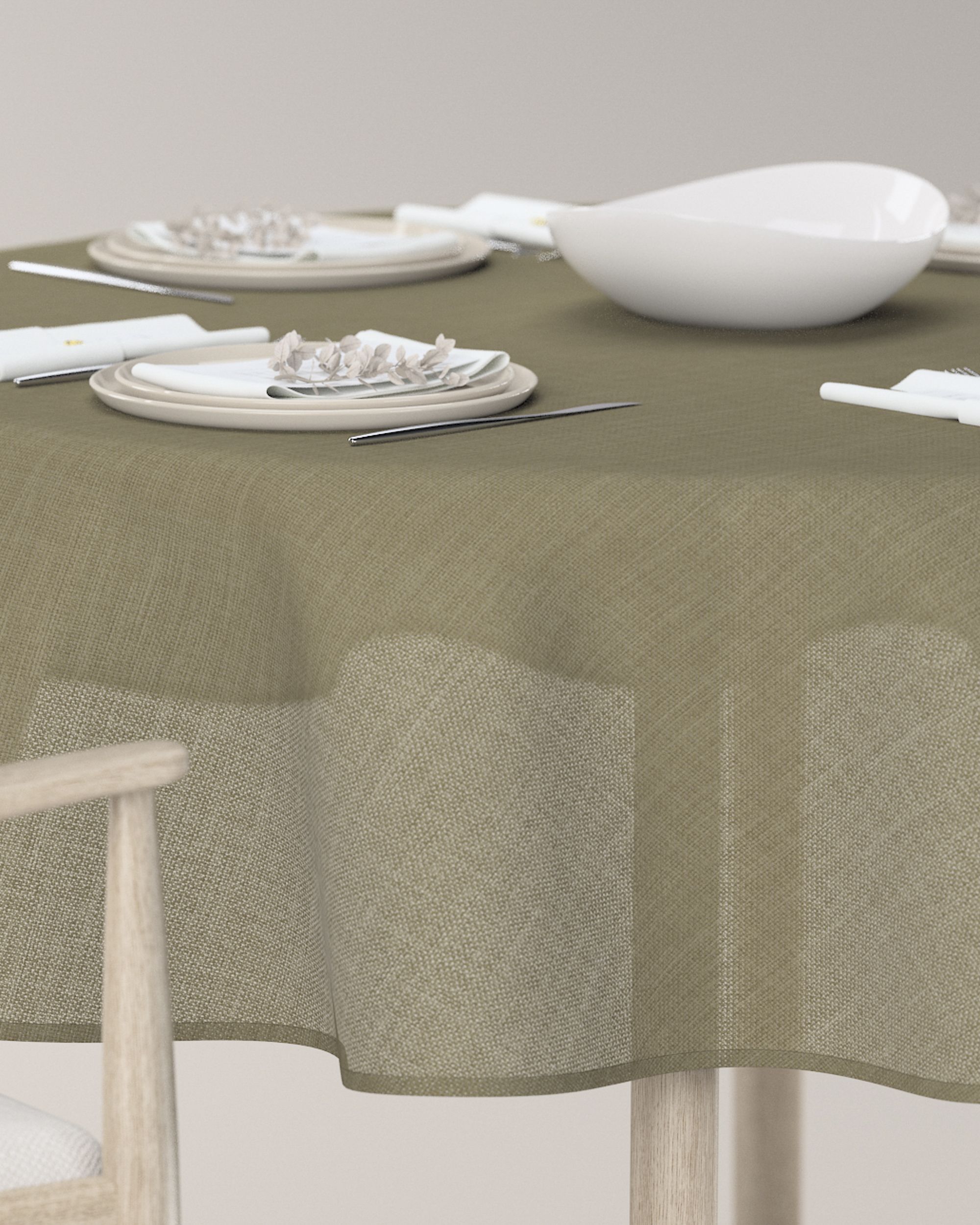 Rond tafelkleed kleur product bruin stof met structuur (hover)