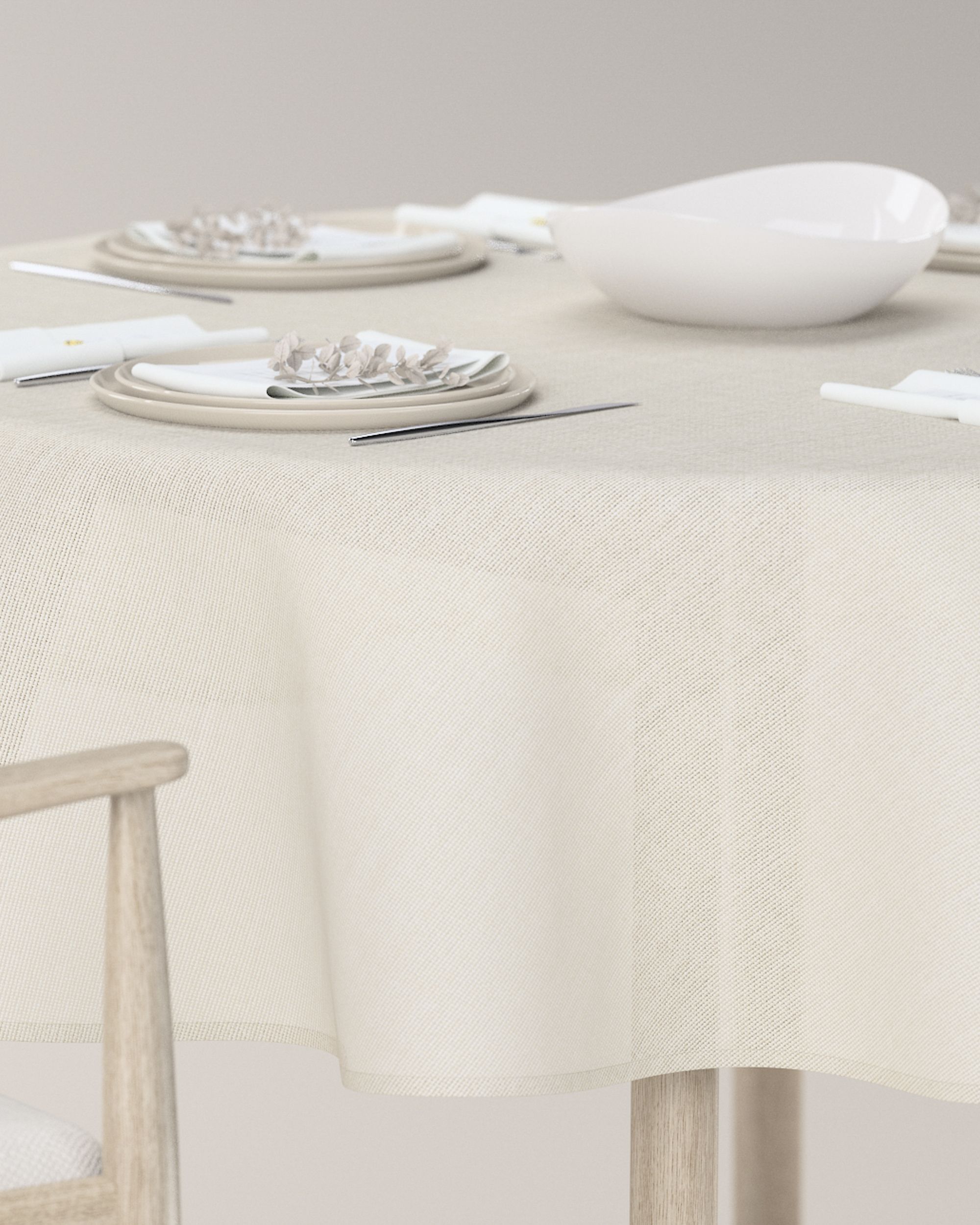 Rond tafelkleed kleur product crème stof met structuur (hover)