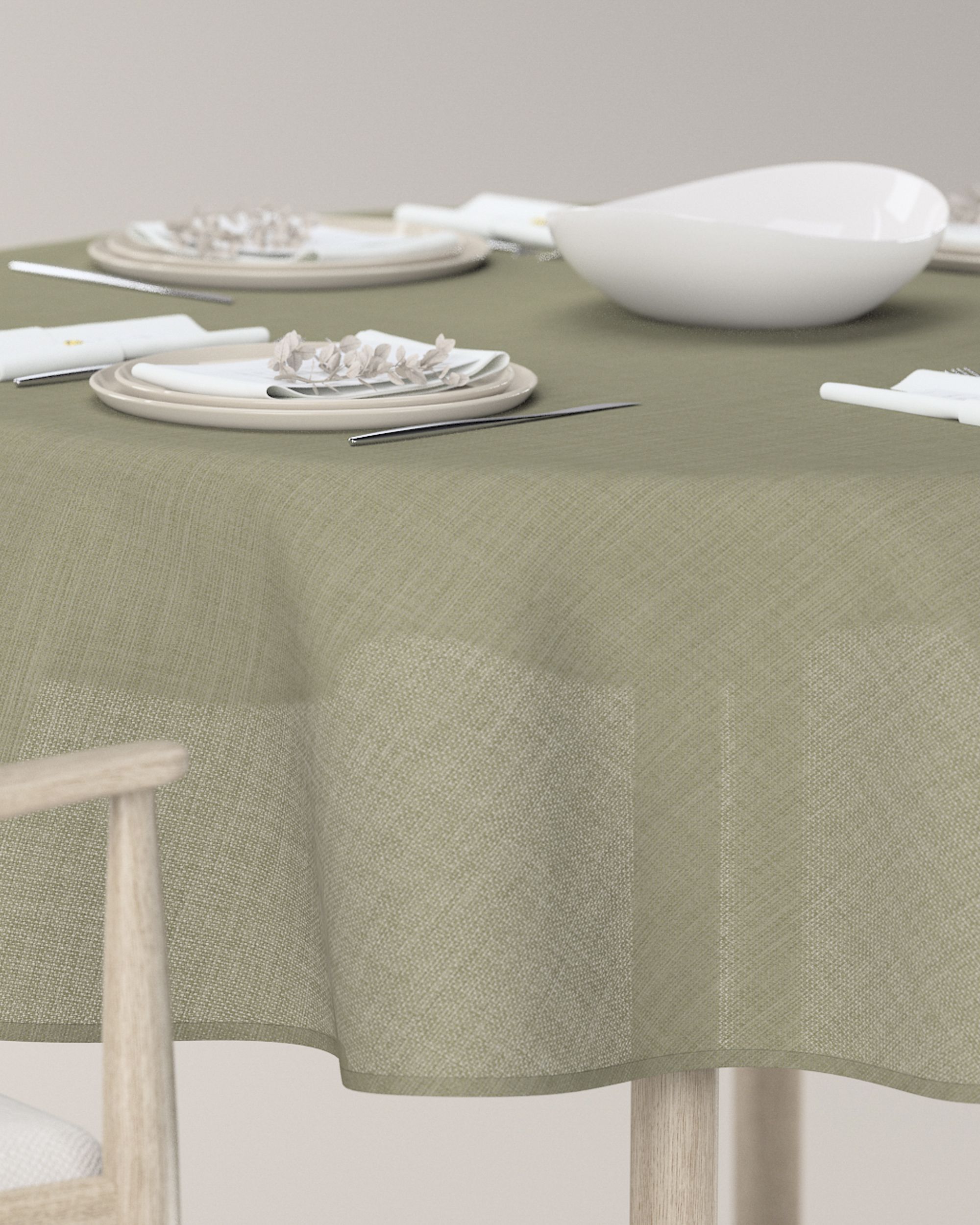 Rond tafelkleed kleur product groen stof met structuur (hover)
