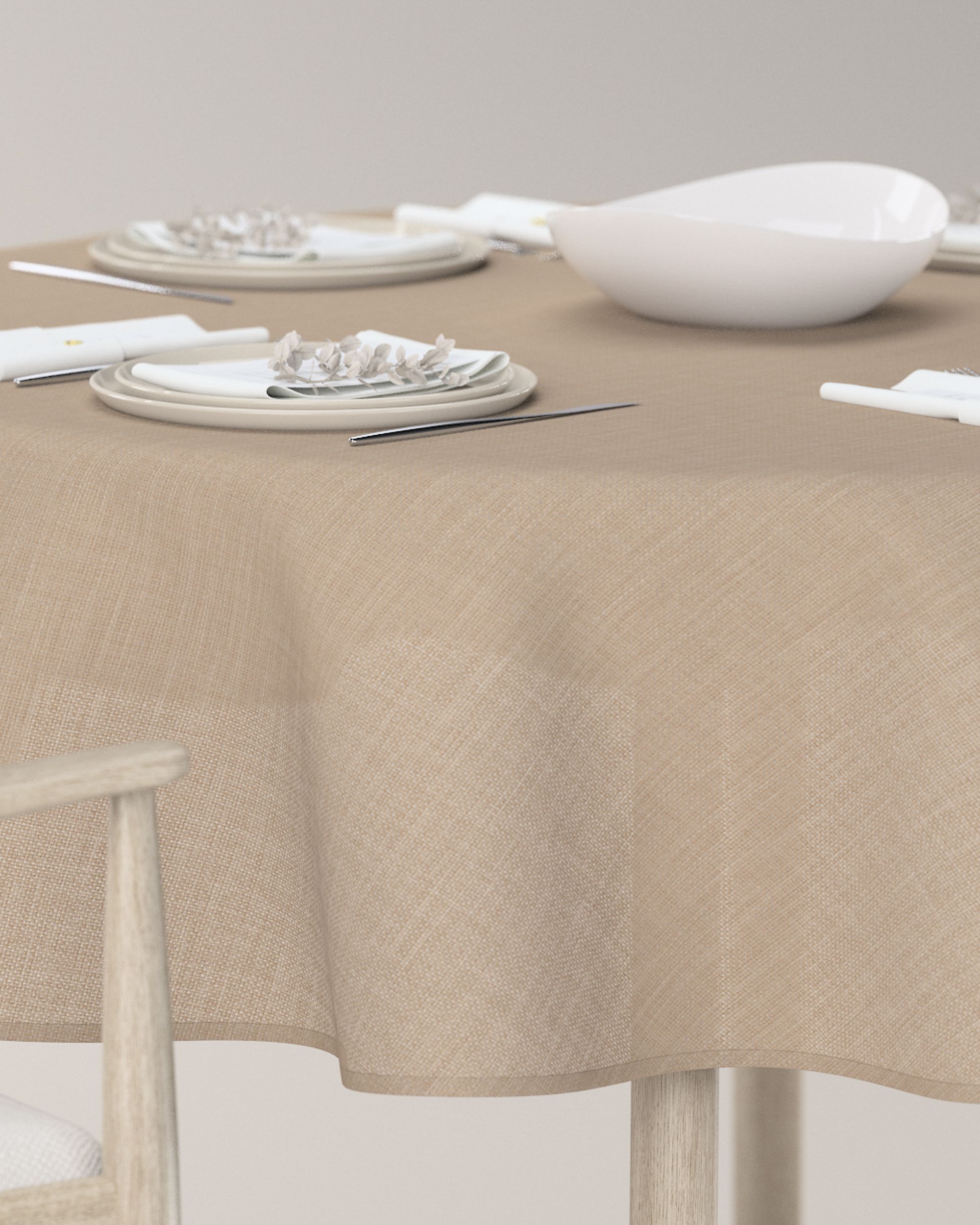 Rond tafelkleed kleur product beige stof met structuur (hover)