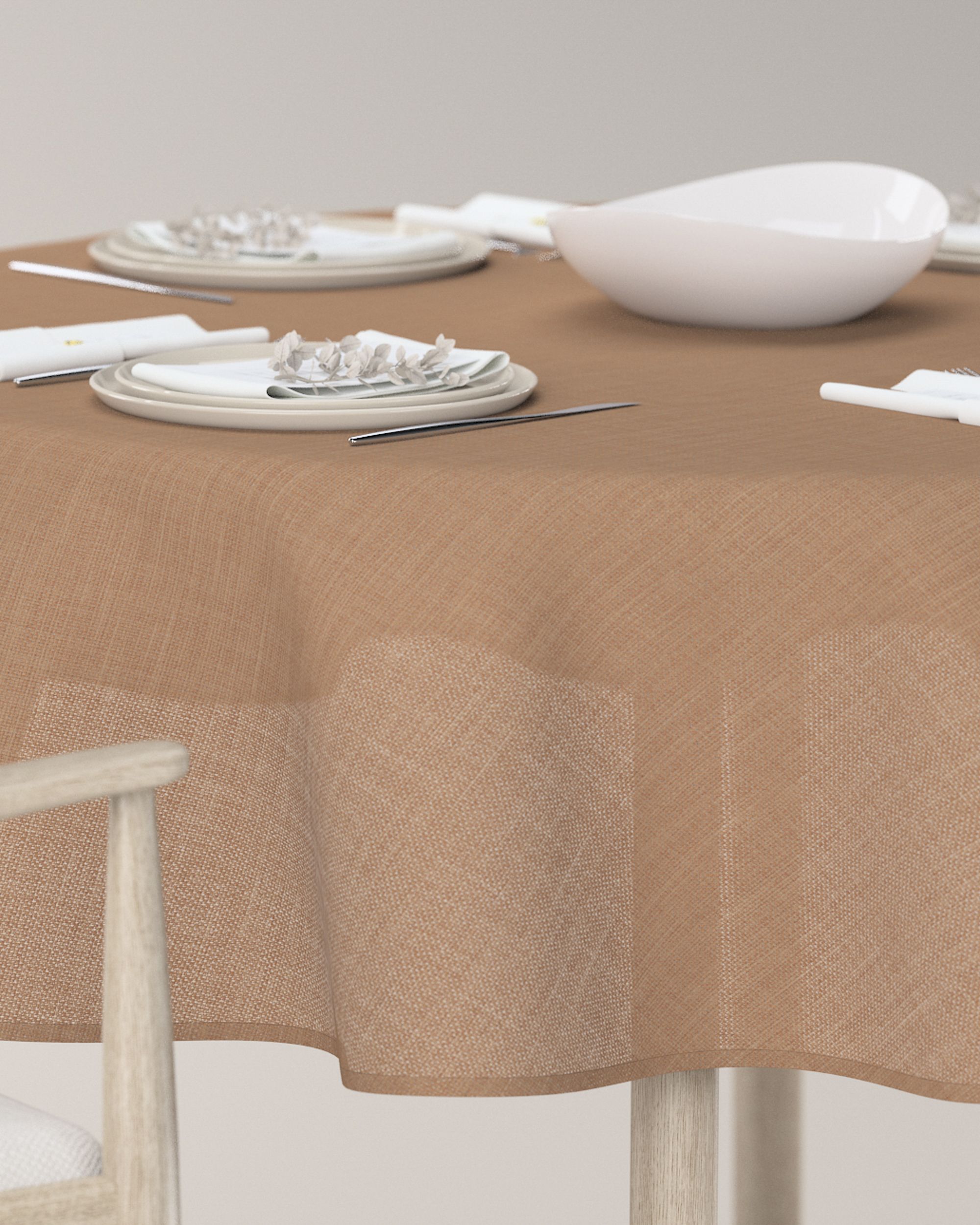 Rond tafelkleed kleur product bruin stof met structuur (hover)