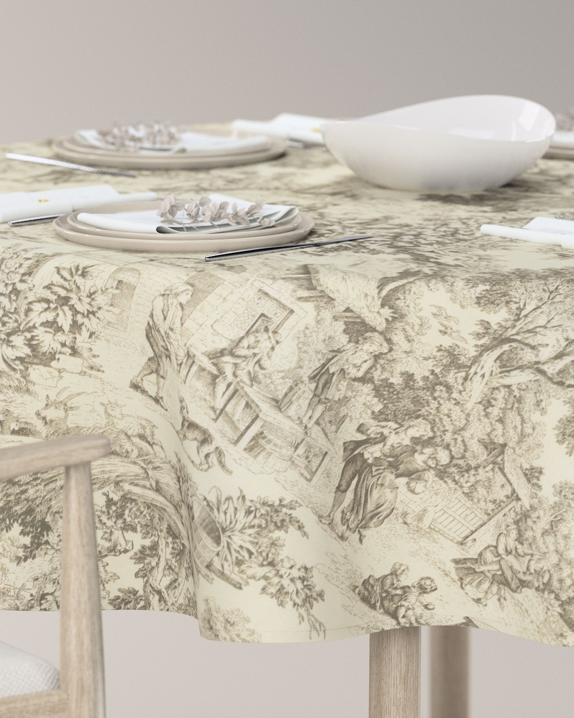 Rond tafelkleed kleur product bruin stof met patroon (hover)