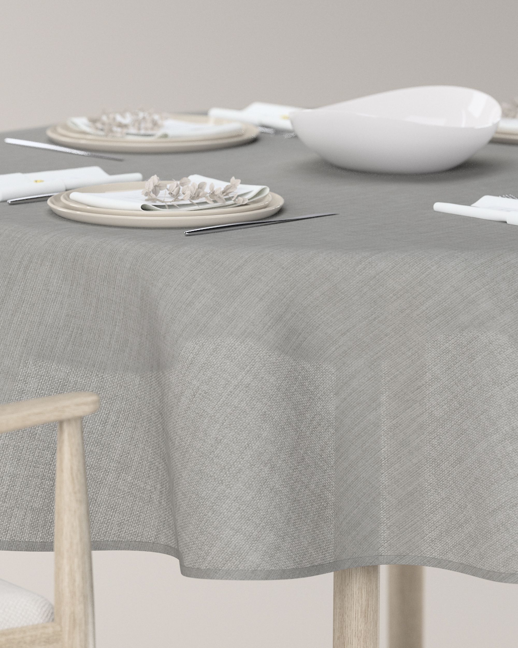 Rond tafelkleed kleur product grijs stof met structuur (hover)