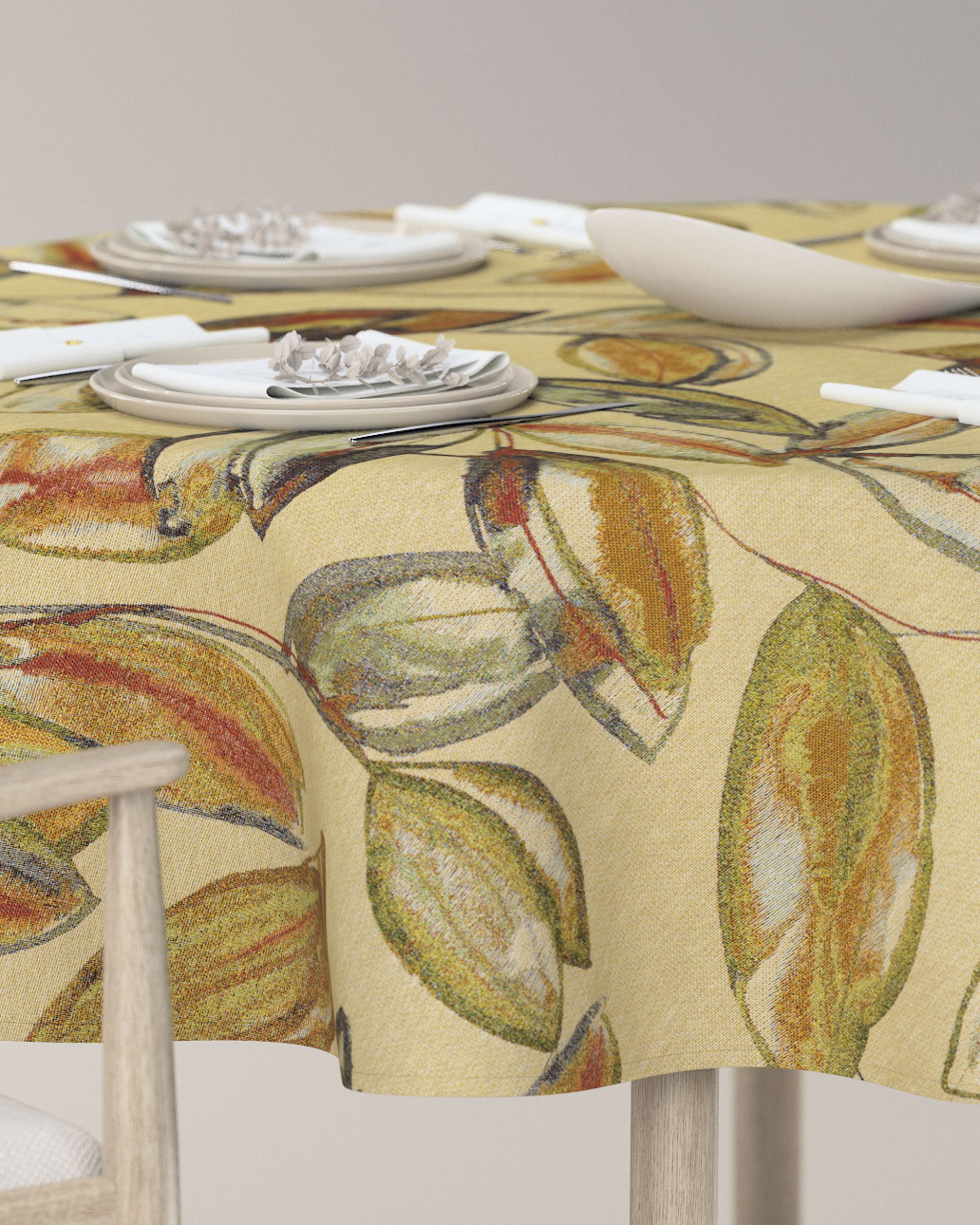 Rond tafelkleed kleur product beige stof met structuur, met patroon (hover)