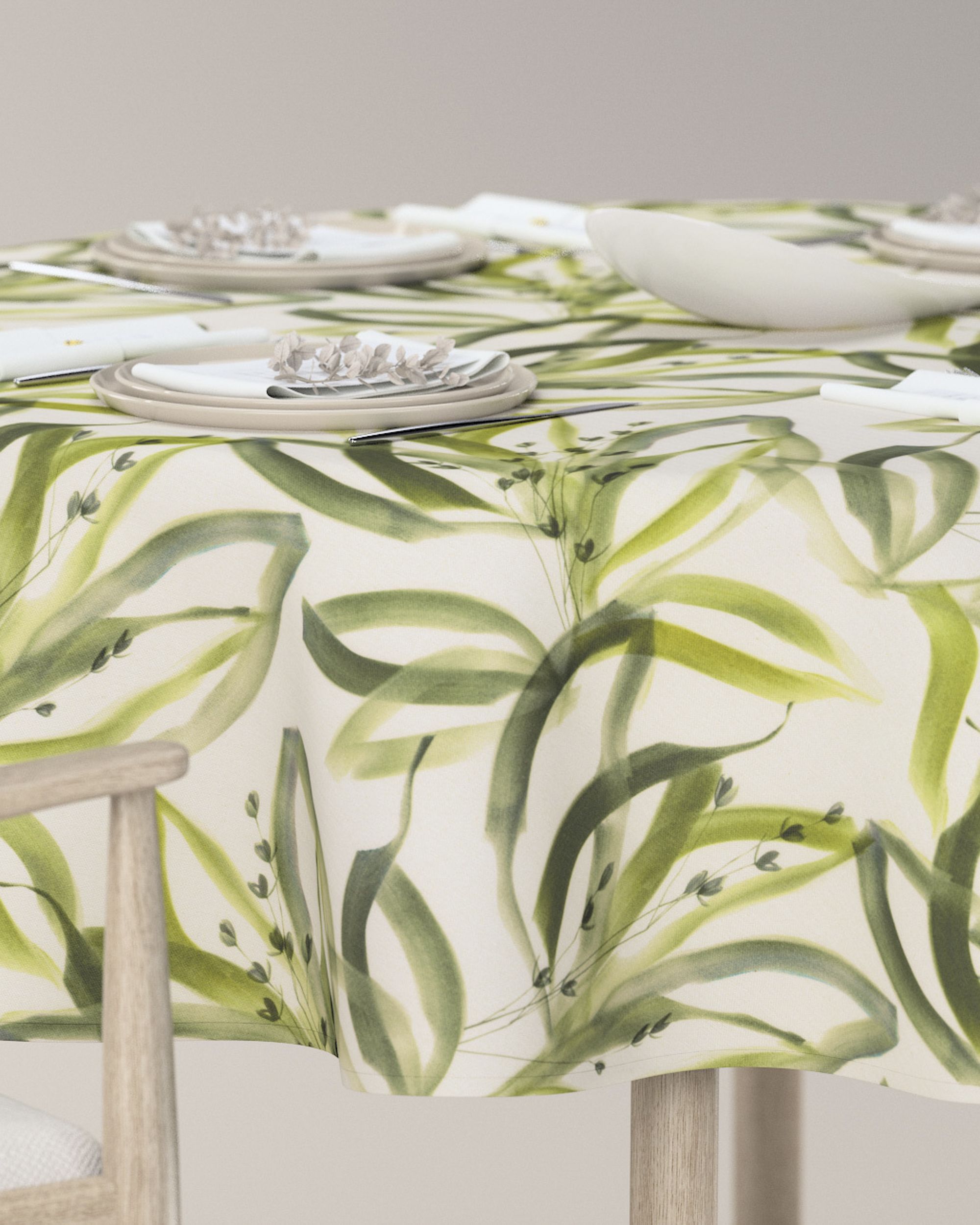 Rond tafelkleed kleur product groen stof met patroon (hover)