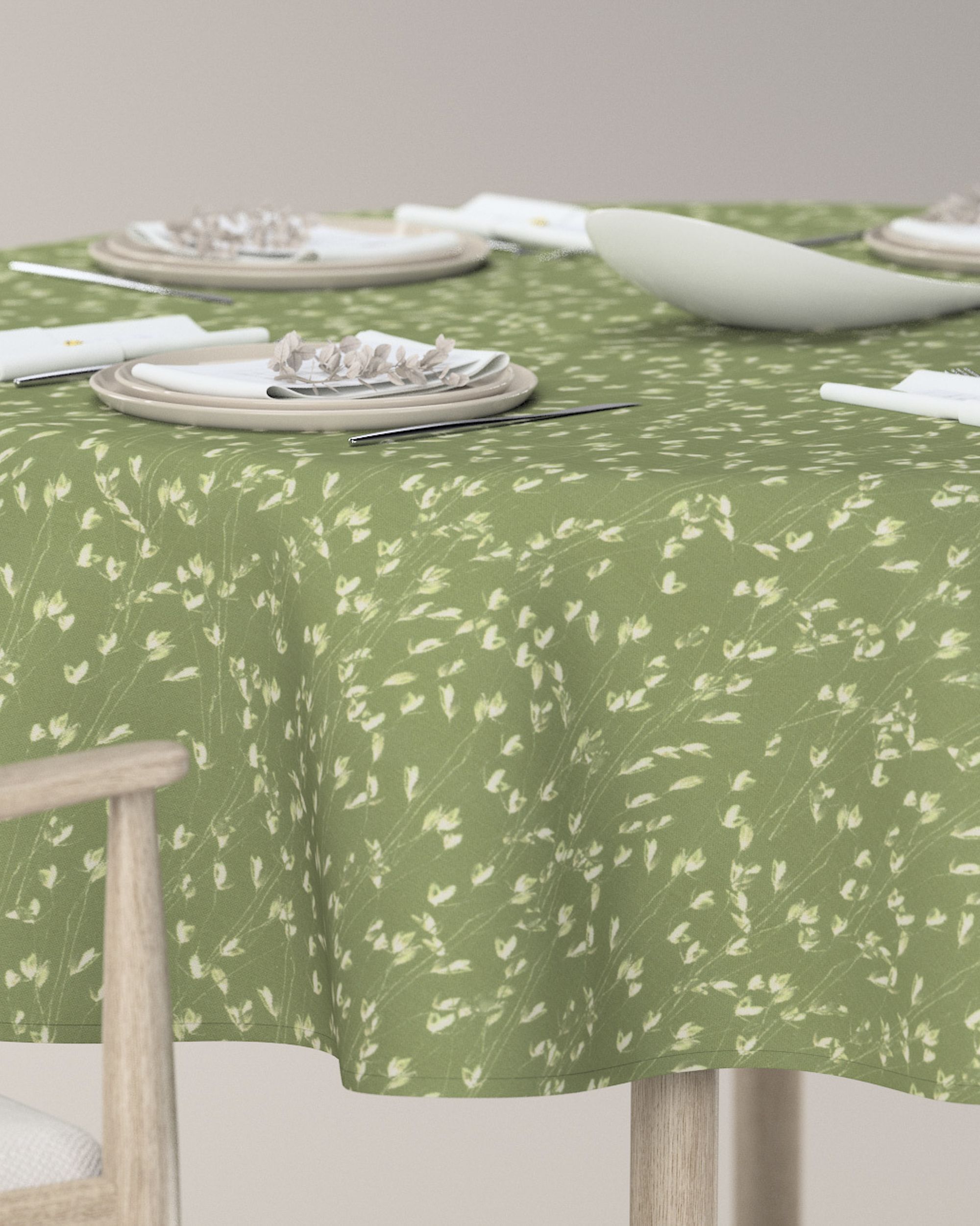 Rond tafelkleed kleur product groen stof met patroon (hover)