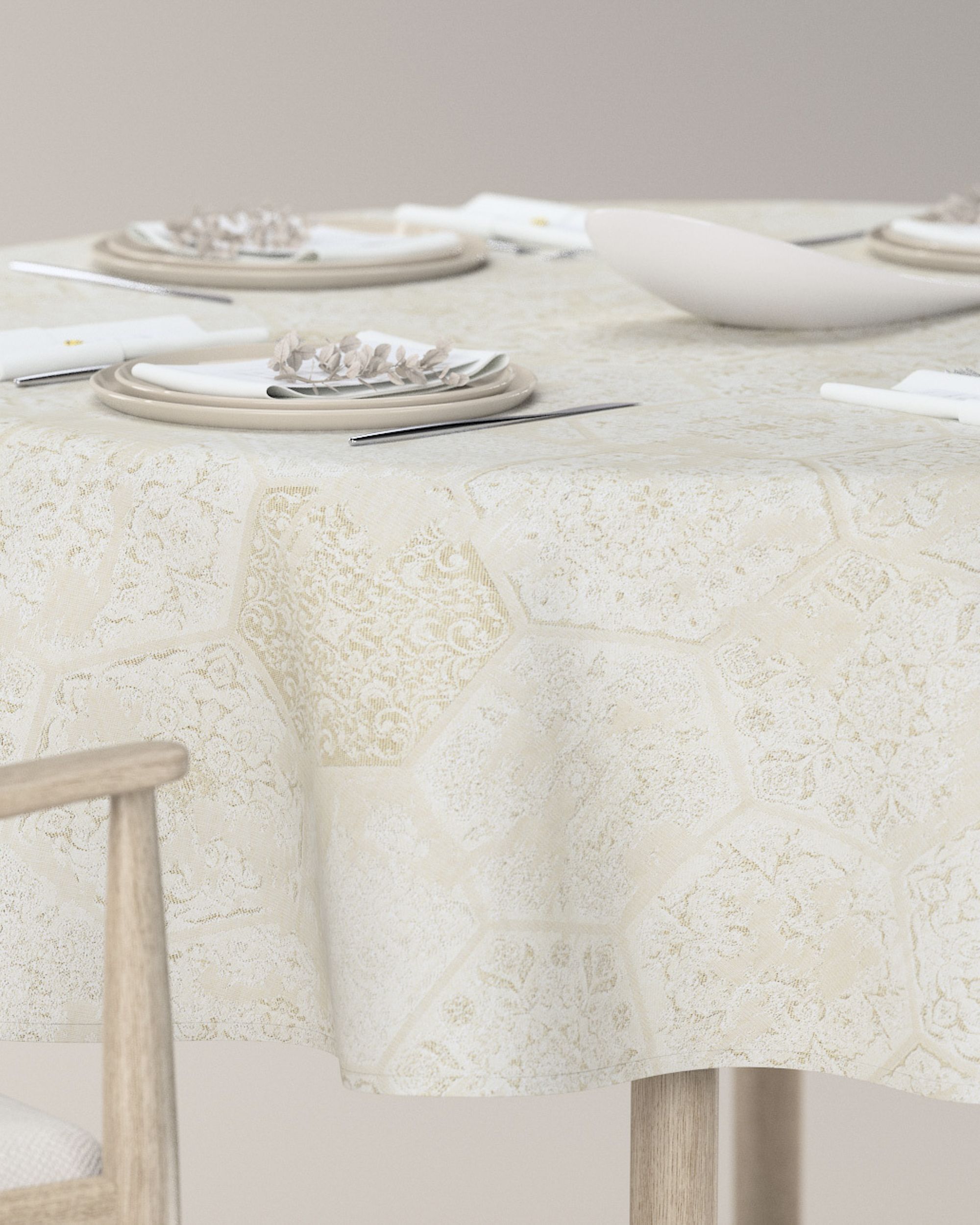Rond tafelkleed kleur product grijs stof glanzend, met structuur, met patroon (hover)