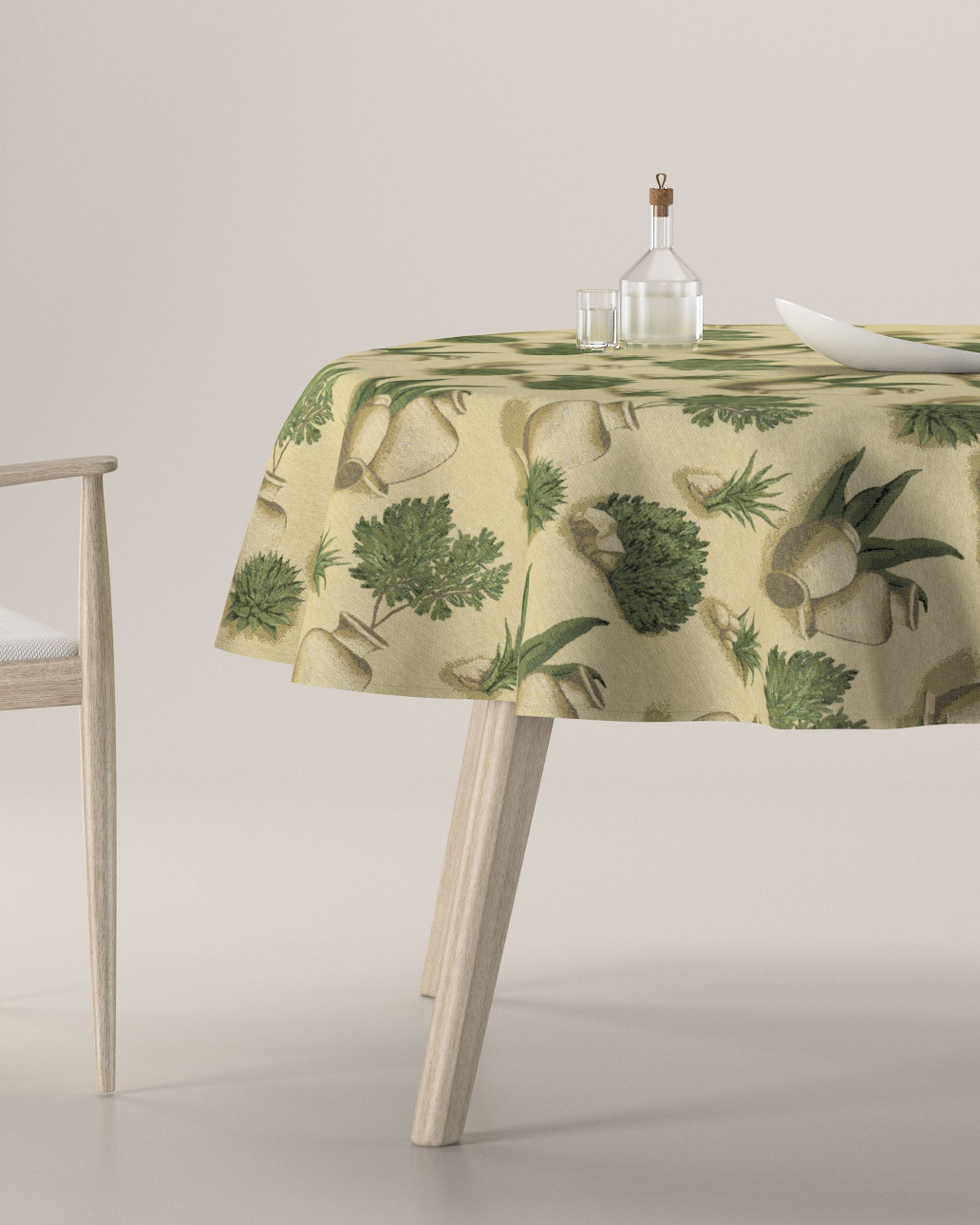 Rond tafelkleed kleur product beige stof met structuur, met patroon