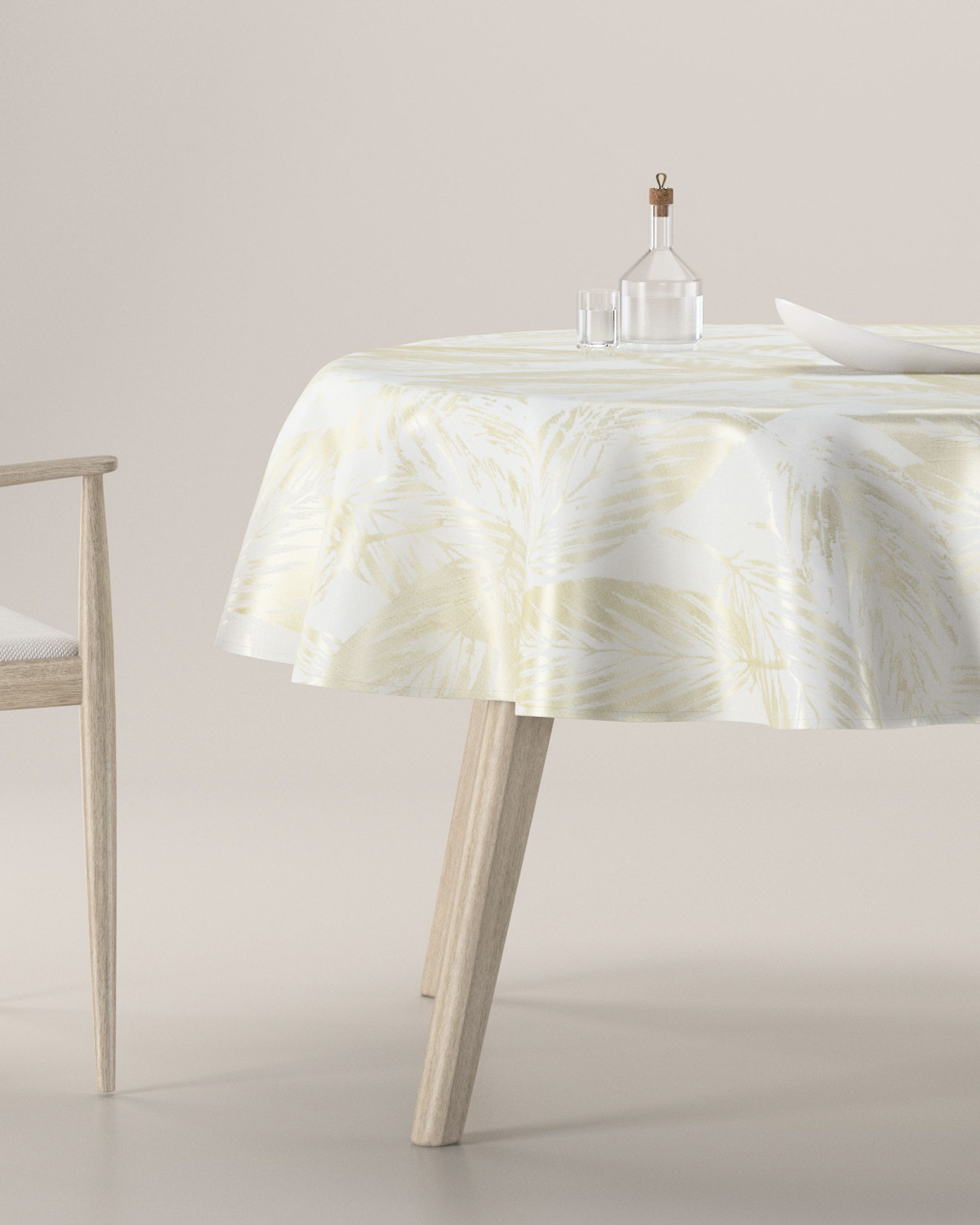 Rond tafelkleed kleur product crème stof glanzend, met structuur, met patroon