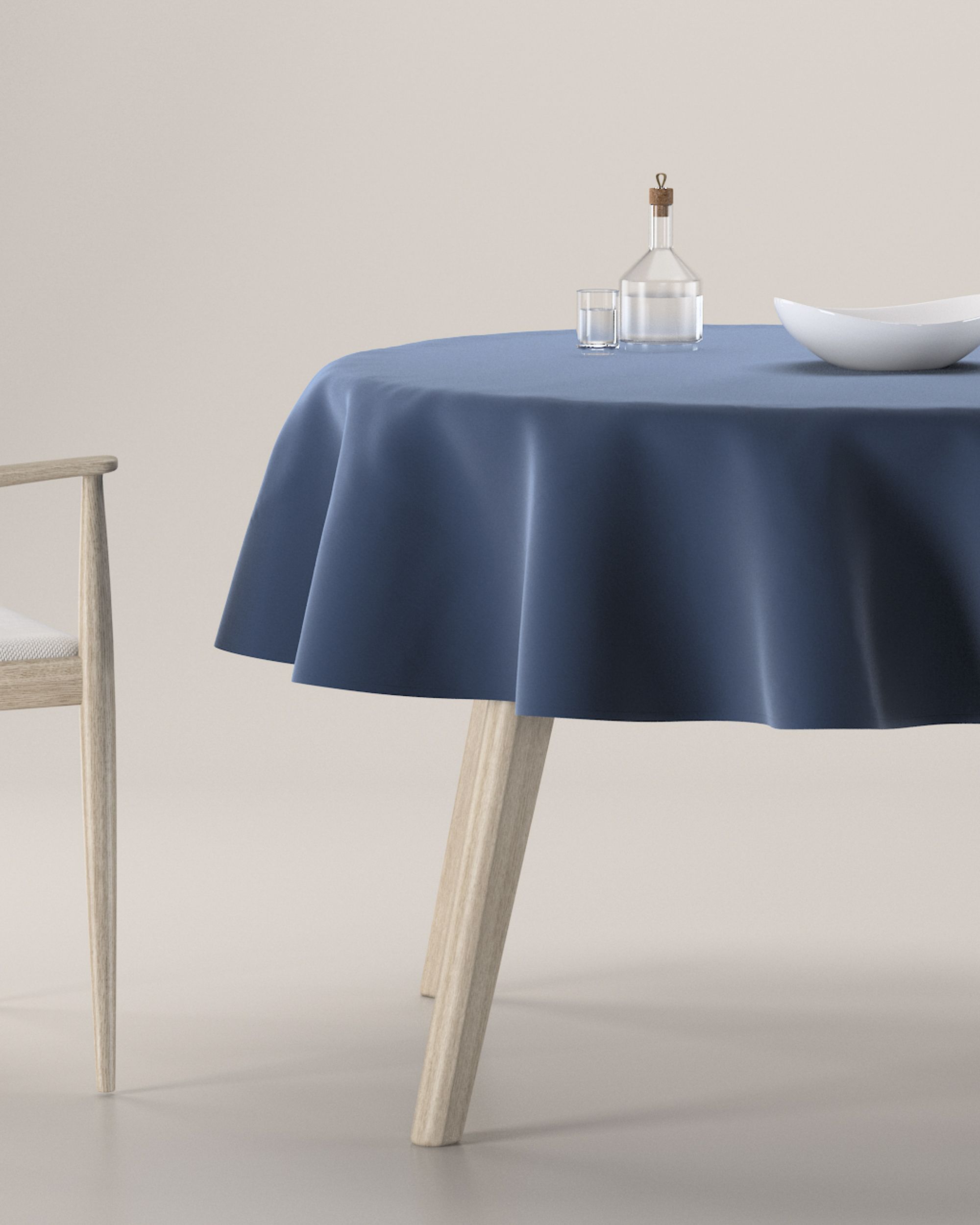 Rond tafelkleed kleur product donkerblauw stof glanzend, fluweel