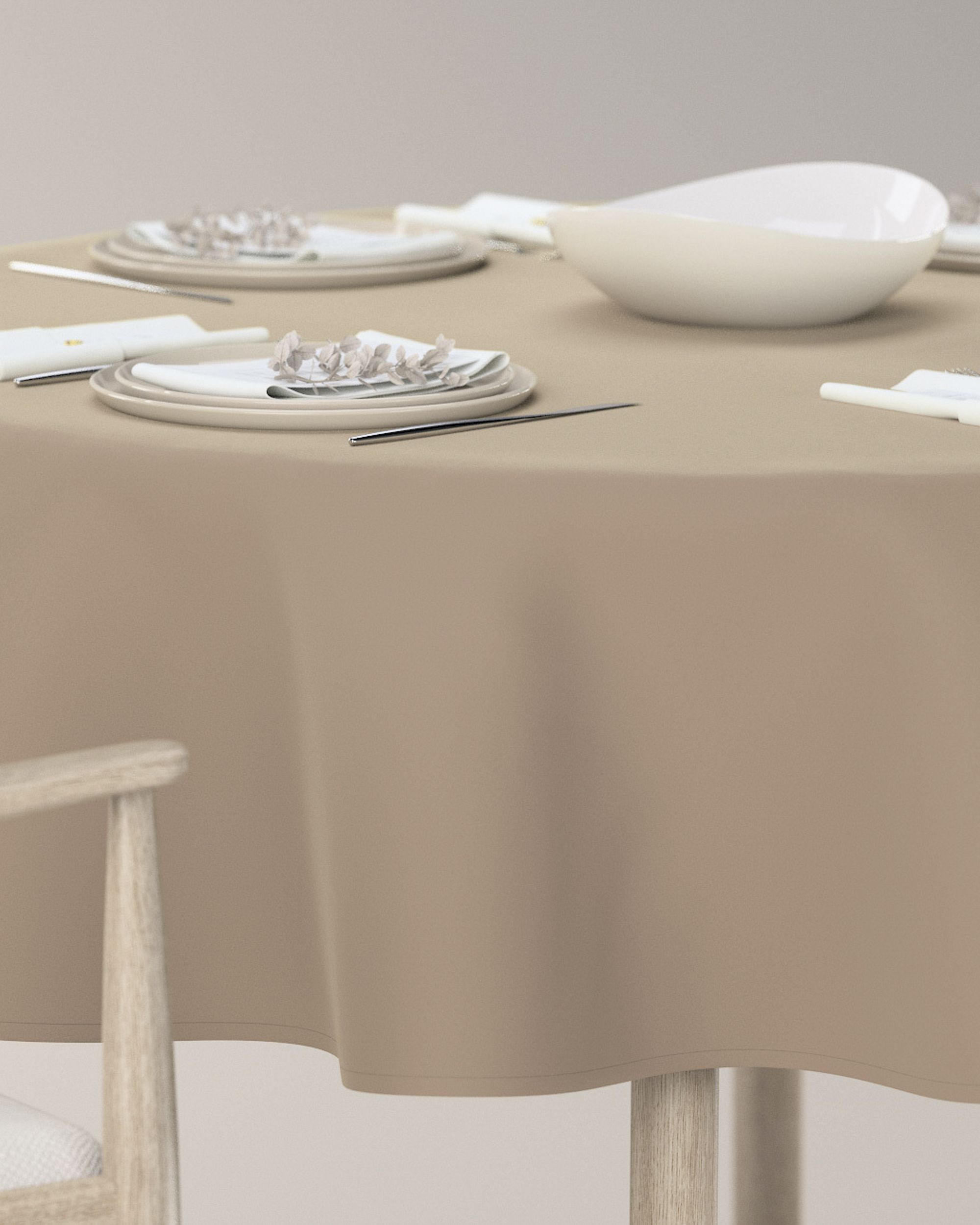 Rond tafelkleed kleur product beige stof glanzend, fluweel (hover)