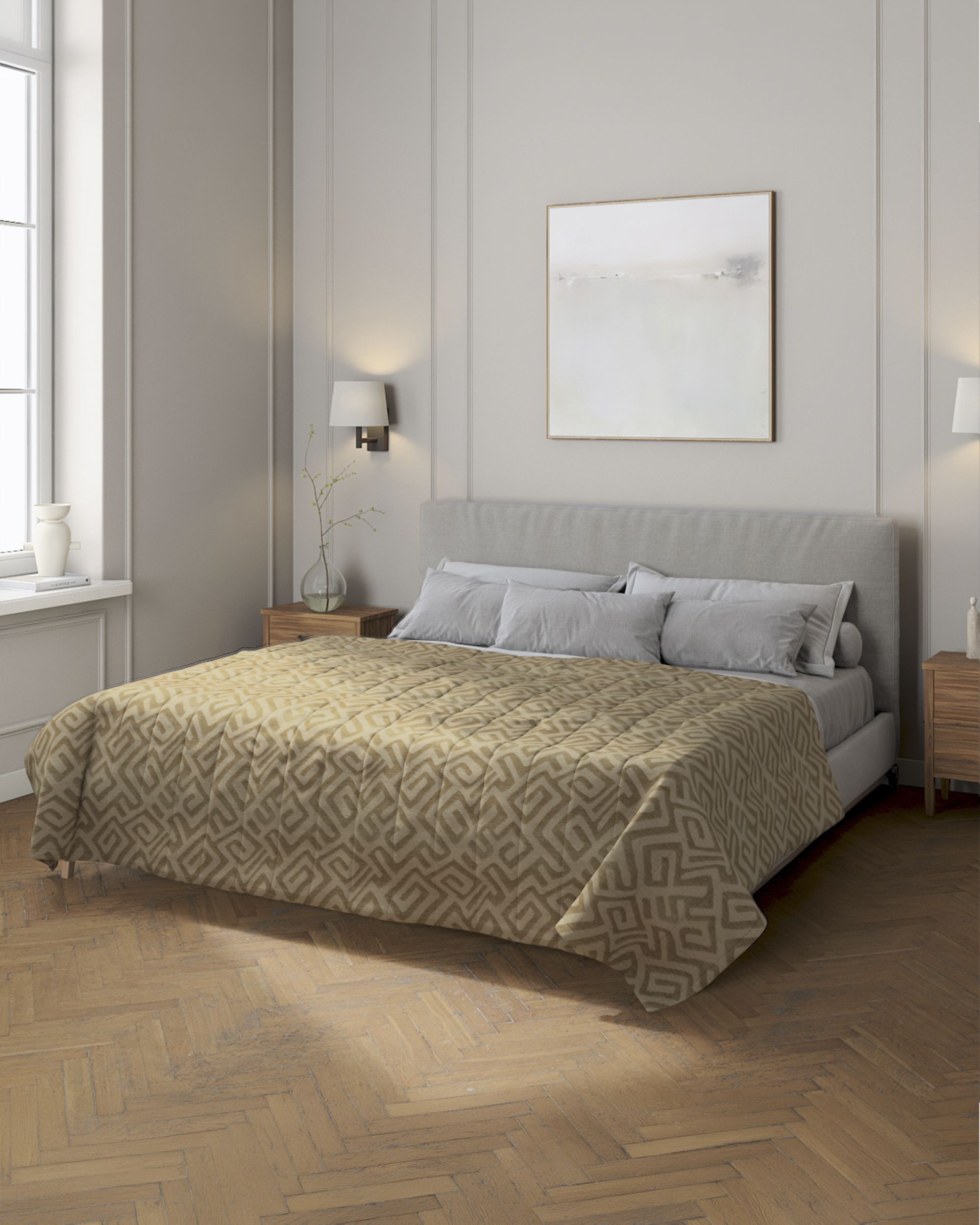 Bedsprei met gestreepte stiksels kleur product beige stof met structuur, met patroon