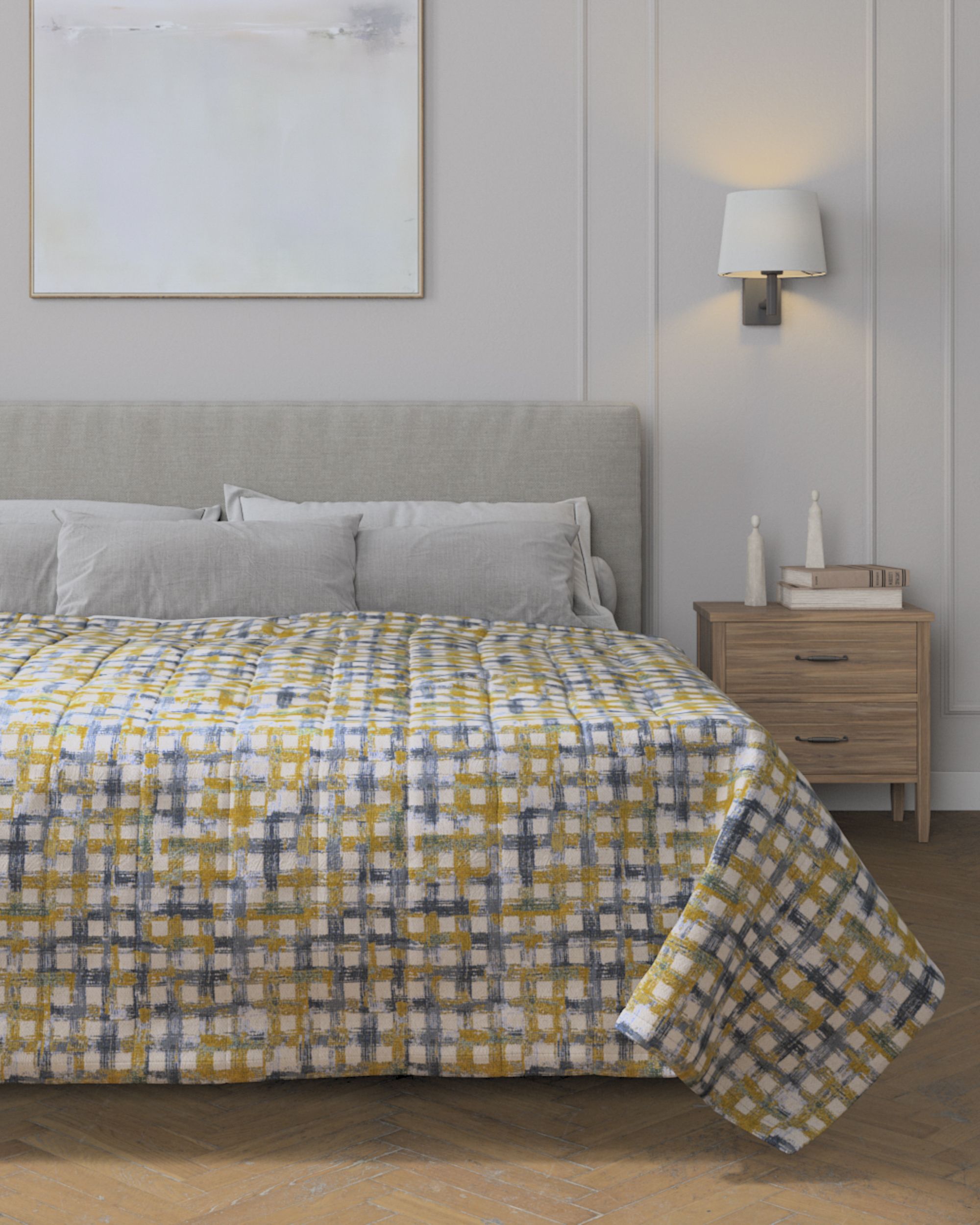 Bedsprei met gestreepte stiksels kleur product blauw stof met structuur, met patroon (hover)