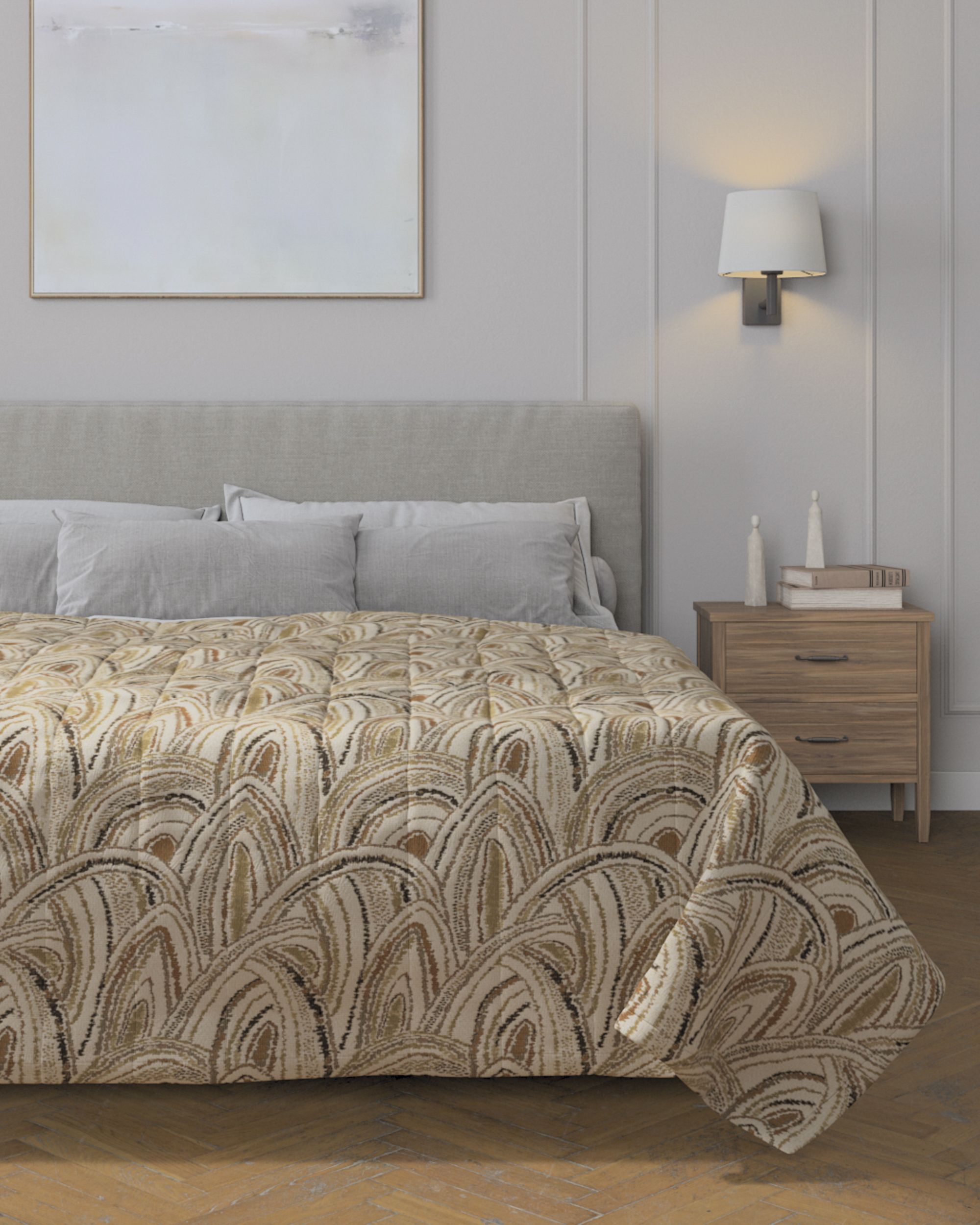 Bedsprei met gestreepte stiksels kleur product beige stof met structuur, met patroon (hover)