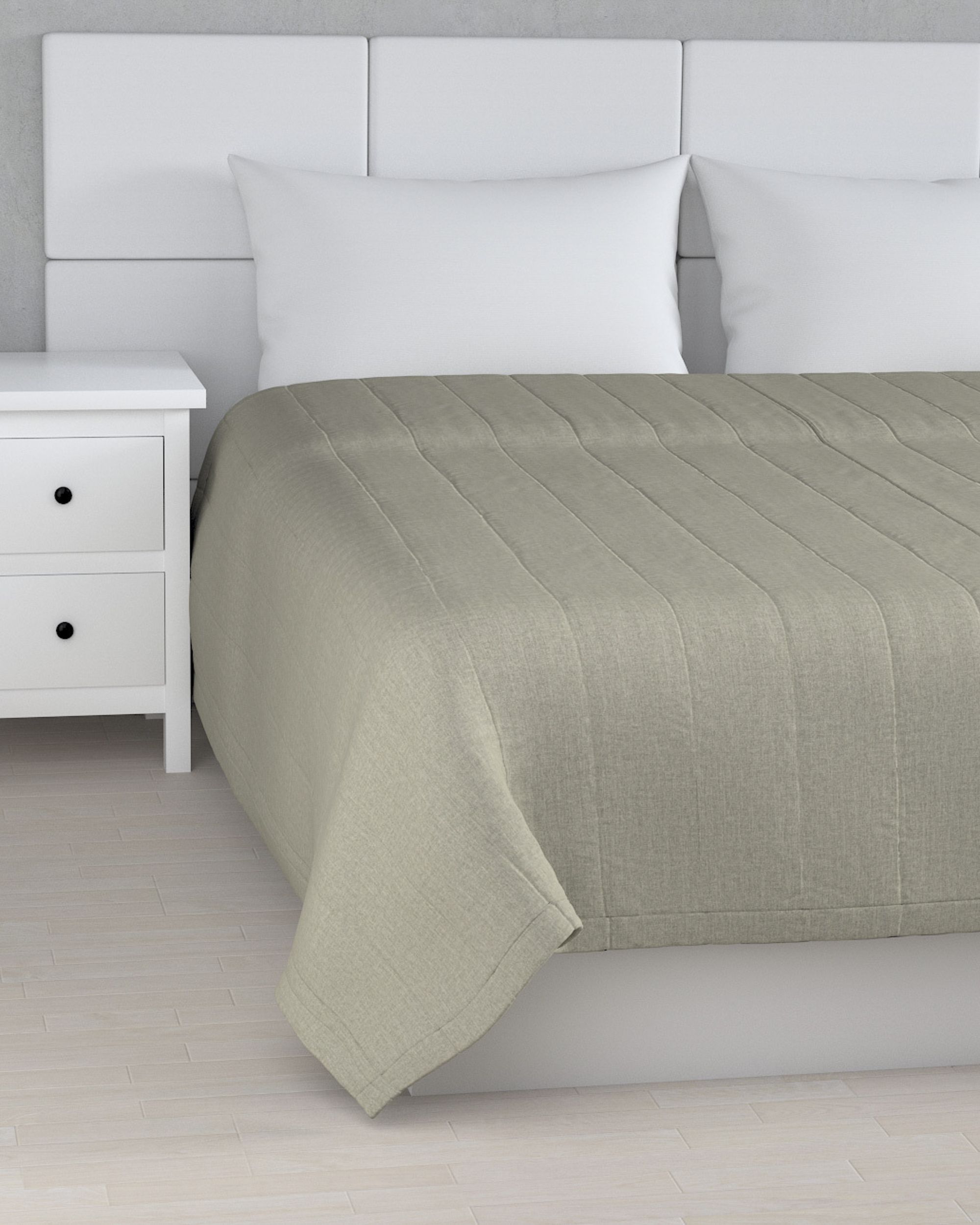 Bedsprei met gestreepte stiksels kleur product beige stof met structuur (hover)