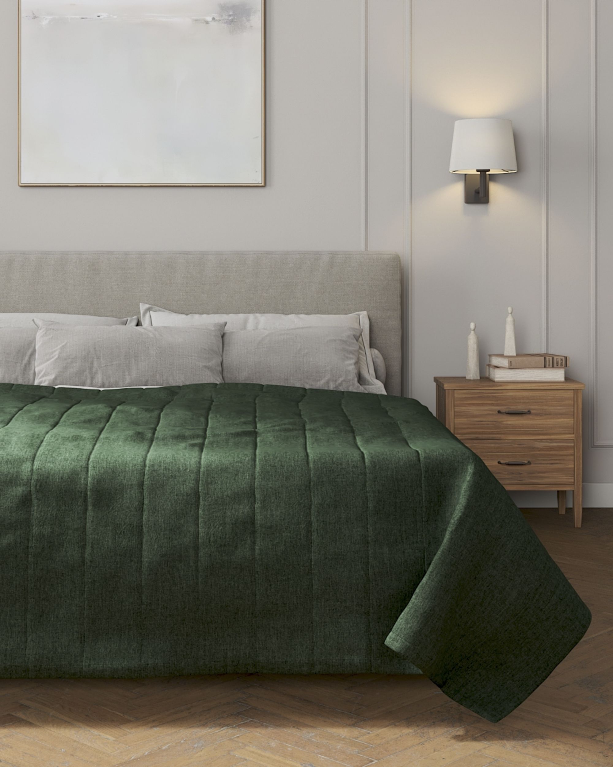 Bedsprei met gestreepte stiksels kleur product groen stof met structuur (hover)