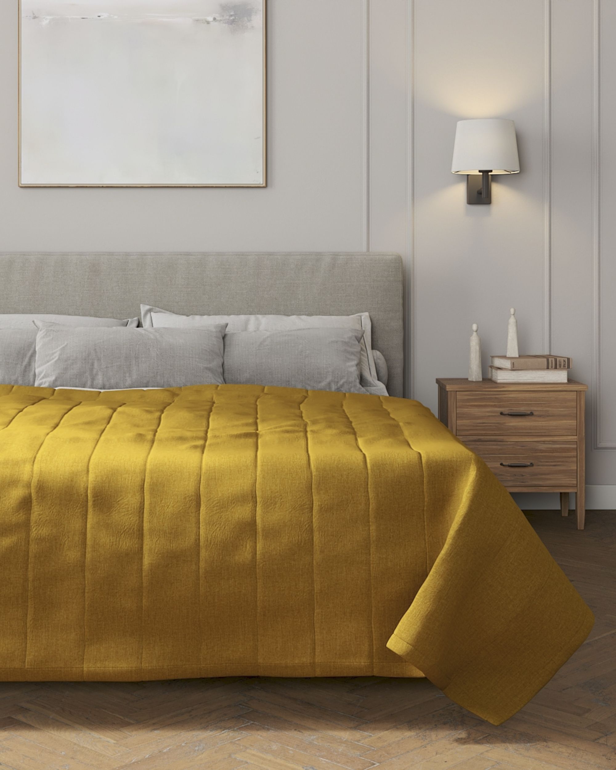 Bedsprei met gestreepte stiksels kleur product geel stof met structuur (hover)