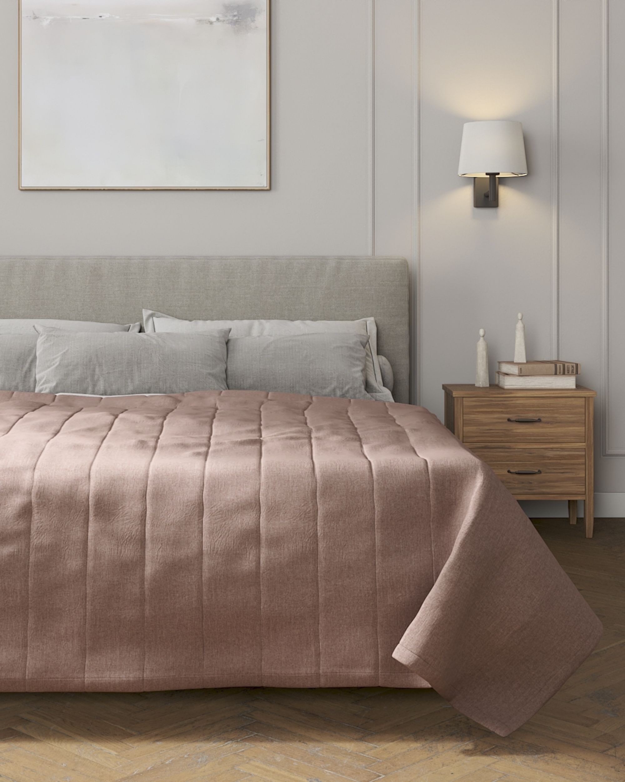 Bedsprei met gestreepte stiksels kleur product roze stof met structuur (hover)